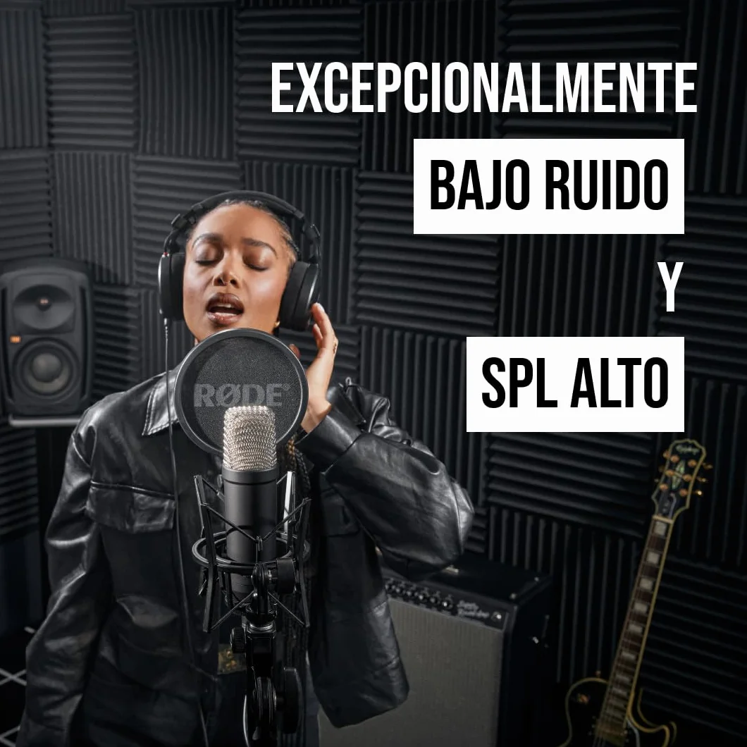 RØDE NT1 Signature Series micrófono de condensador de gran diafragma de la con soporte antivibraciones, filtro antipop y cable XLR para producción musical, grabación de voz y podcasting (Negro)