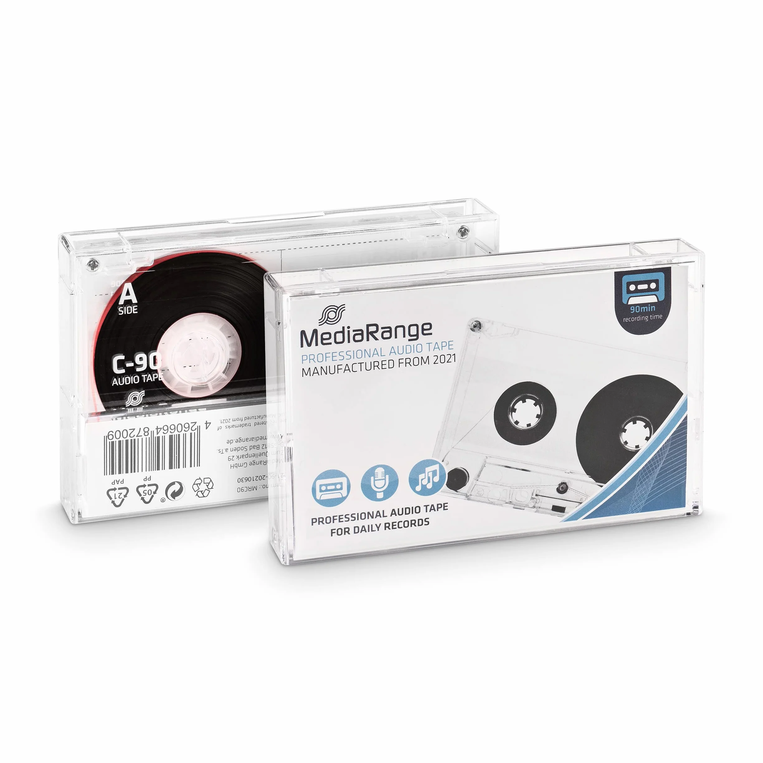MediaRange Cassette C-90 90 min Tipo 1 bias Normales Transparente