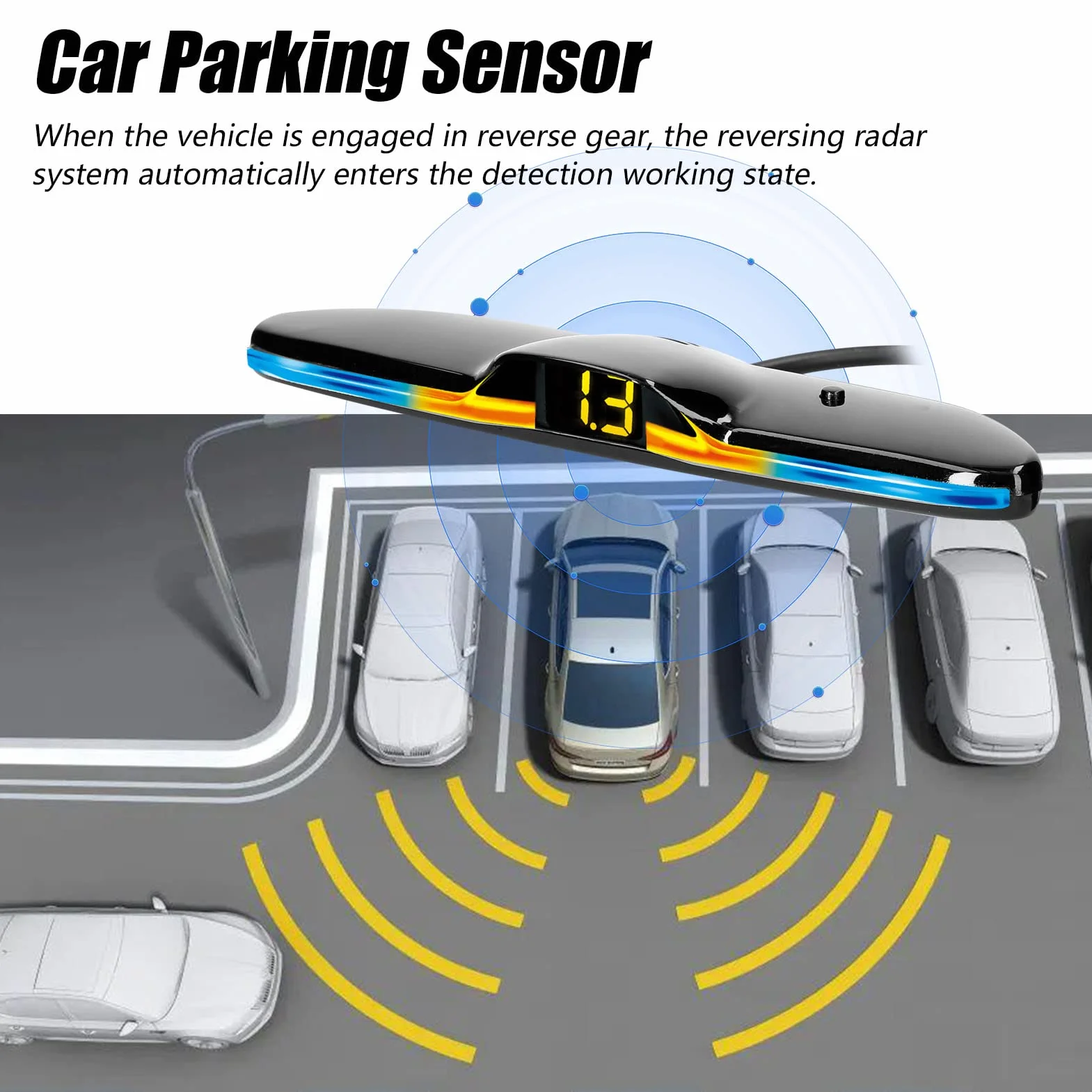 Shkalacar Sensores Aparcamiento Coche, Aparcamiento Coche Kit con 4 Sensores, Sensor Aparcamiento Coche Detección de Distancia, Luz LED, Zumbador de Advertencia de Sonido Negro/Blanco