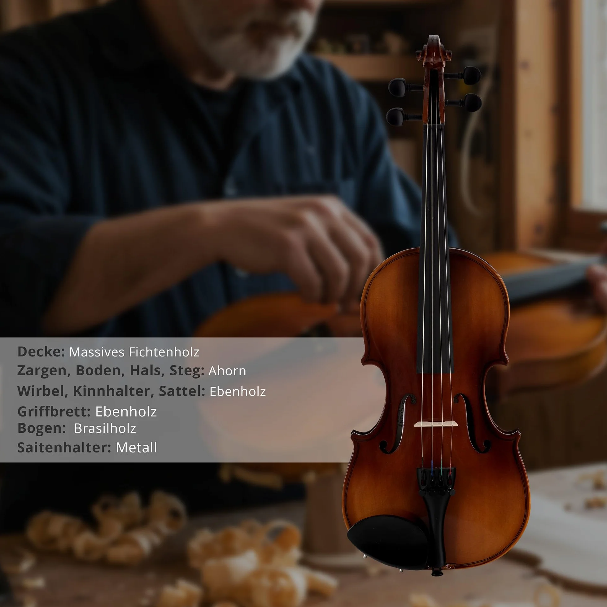 Set de Violín Classic Cantabile Student 1/2 (Instrumento para principiantes/estudiantes, violín, fondo y aros de arce, tapa maciza de abeto, puente de arce, incluye estuche, arco y colofonia)