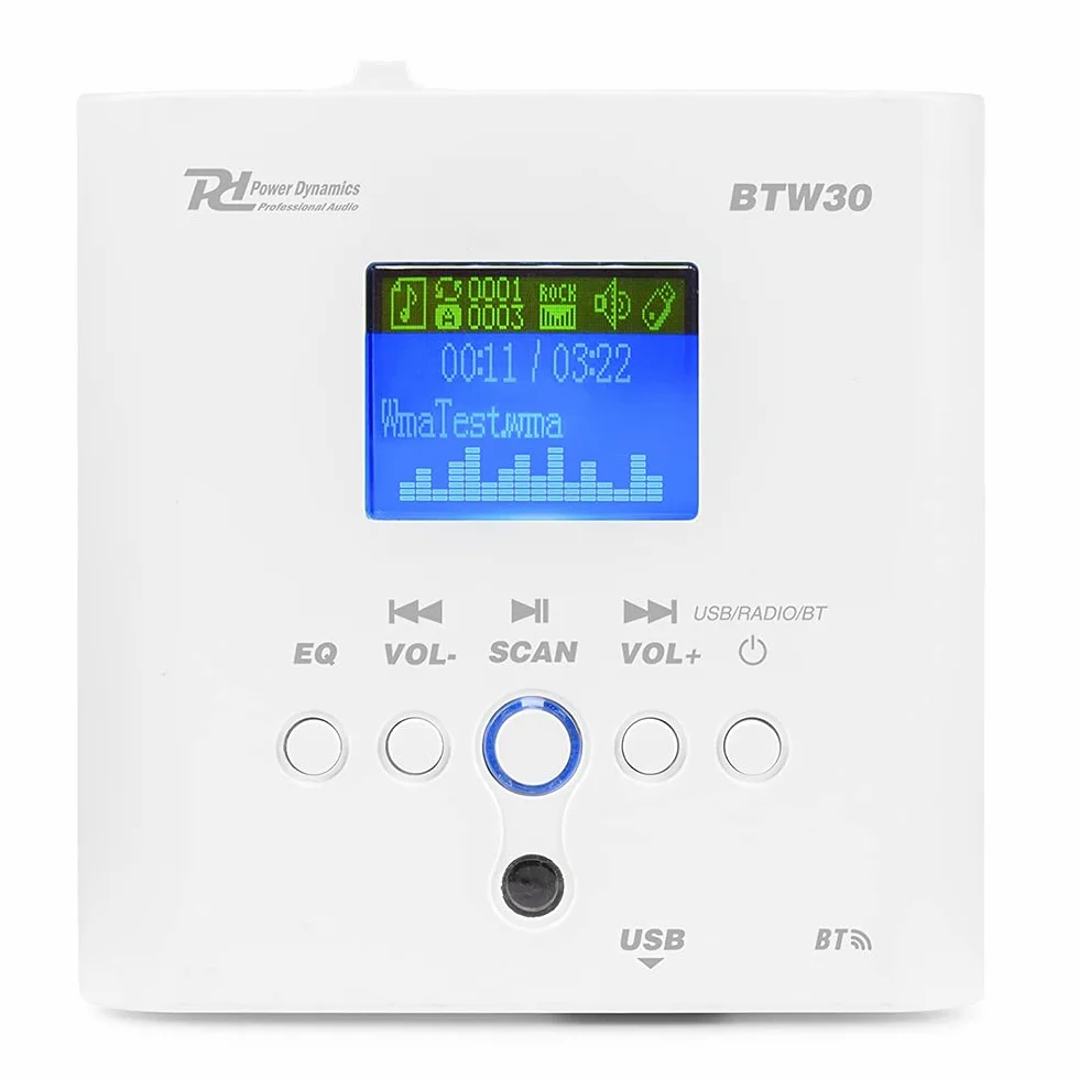Power Dynamics BTW30SET Sistema de Audio de Pared 2 Altavoces Techo 5" 15W Blanco FM USB Amplificador Clase D