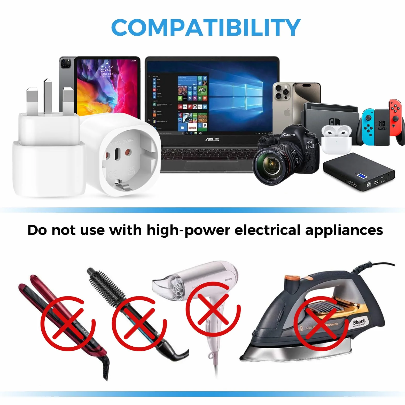 3 Piezas Adaptador Enchufe UK a Español, Adaptador Enchufe Ingles Tipo G, Inglaterra 2-Pin Europa a 3-Pin Reino Unido para Inglaterra/Escocia/Irlanda/Dubai/Maldivas(Tipo G)