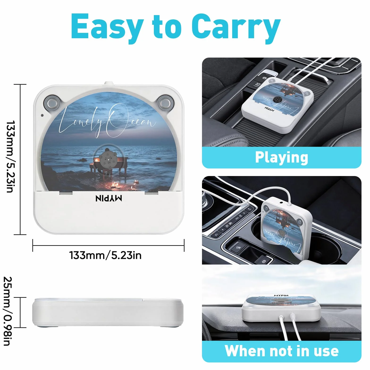 Reproductor de CD Portátil Externo para Coche con Puerto USB/AUX, Compatible con Radio Estéreo de Coche, TV, Computadora, Universal para Vehículos, Compatible con CD/CD-MP3/CD-RW/CD-R/CD-WMA/CD-WAV