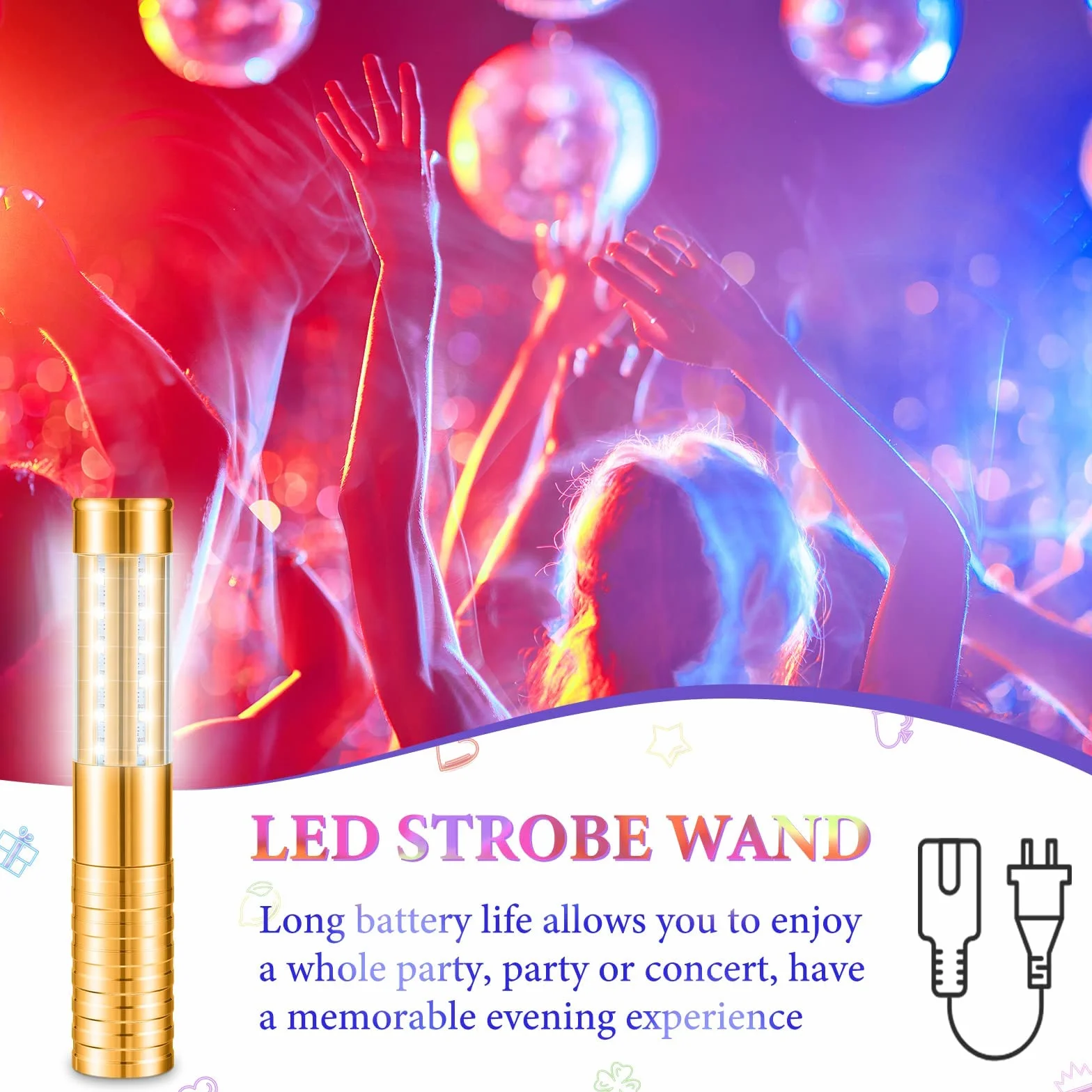 LED estroboscópico Baton Botella de champán Servicio Bengala luz Intermitente Recargable para KTV Bar Club cumpleaños Bodas Fiestas (Gold)