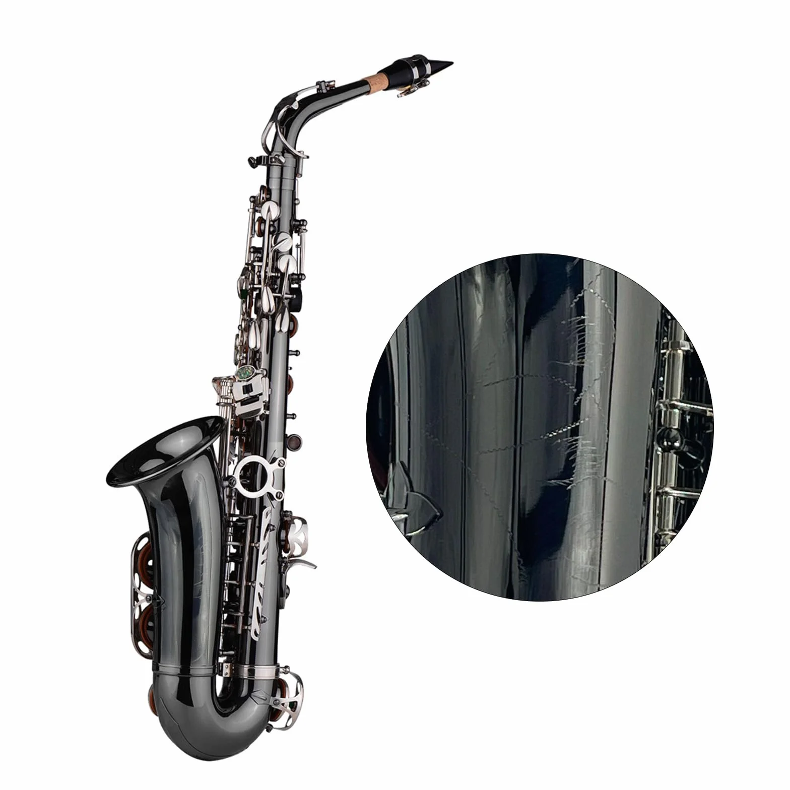 Btuty Saxofones Latón Bend Eb E-flat Alto Saxofón Niquelado negro Abalone Shell Llaves con estuche de transporte Guantes Paño de limpieza Correas Cepillo