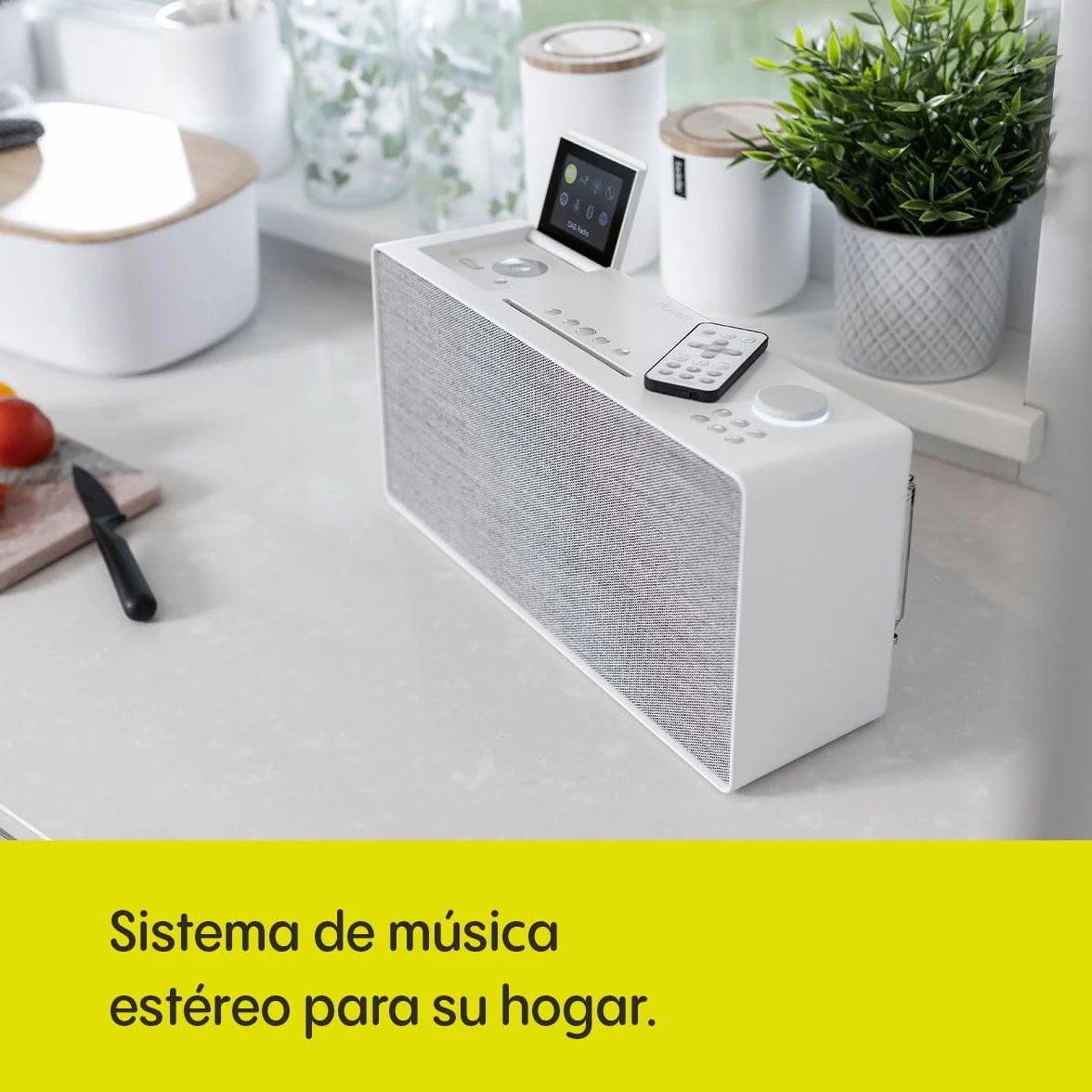 Sistema de música Pure Evoke Home All-In-One para el hogar (Radio Dab+/UKW, Radio por Internet, Podcasts, Spotify Connect, Bluetooth, CD y un Potente Sonido estéreo de 100 vatios), Blanco algodón