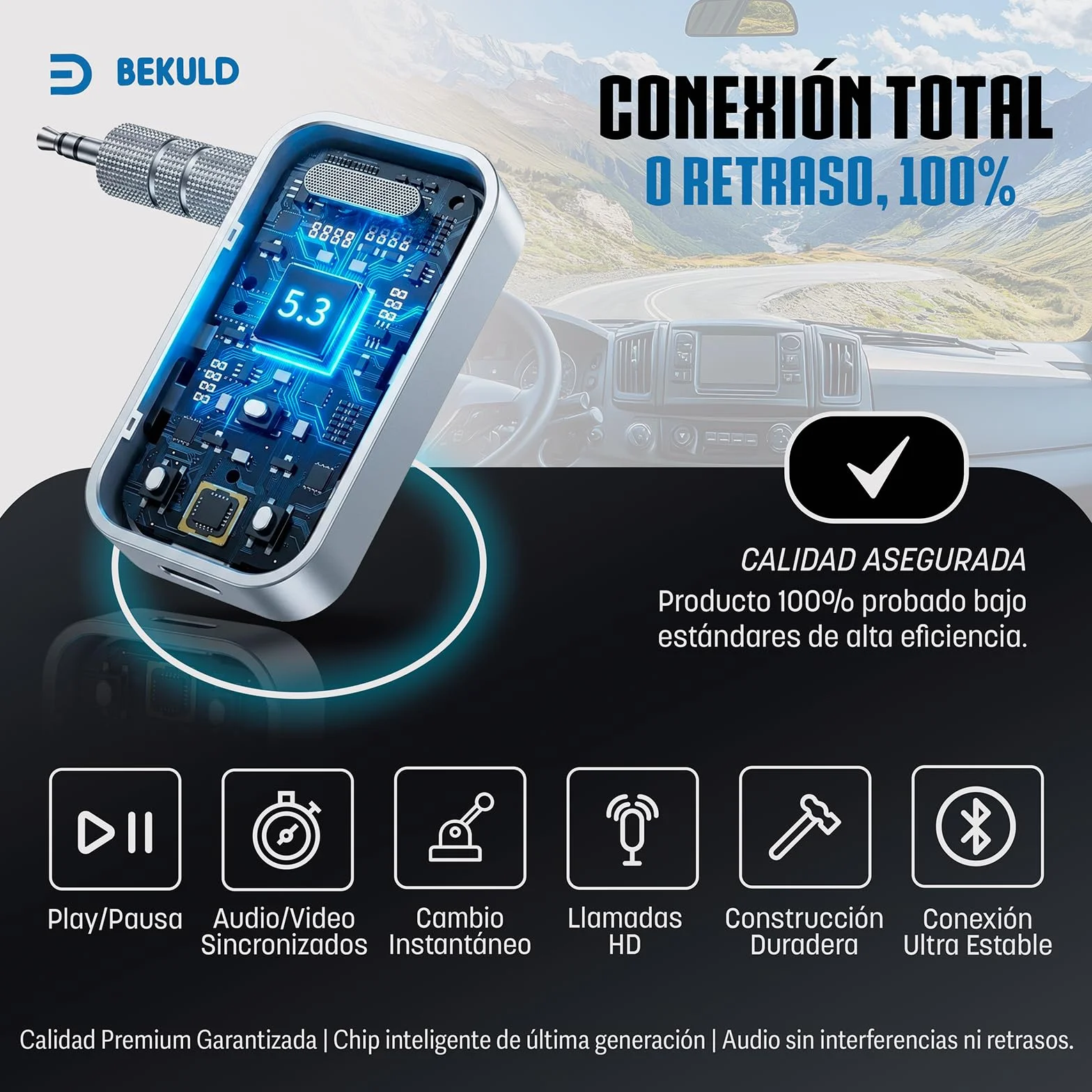 Super Pack Receptor Bluetooth y Transmisor Bluetooth 5.3 Jack 3.5 + RCA | Adaptador Bluetooth Coche AUX y TV | Manos Libres Coche Bluetooth HD, Baja latencia, batería 12h