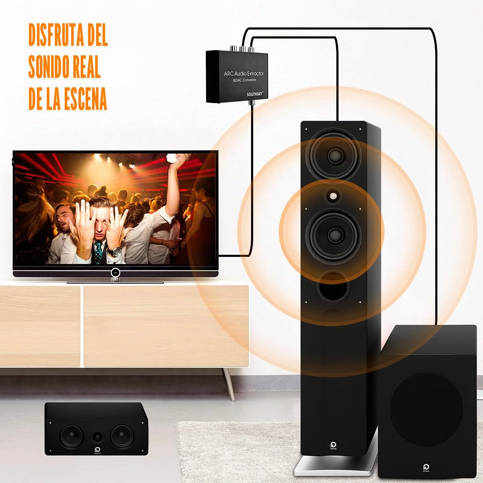 SOUTHSKY 192KHz DAC Converter, Adaptador Digital a Analógico RCA L/R, HDMI ARC a SPDIF Coaxial 3.5mm L/R, CEC Volumen Ajustable