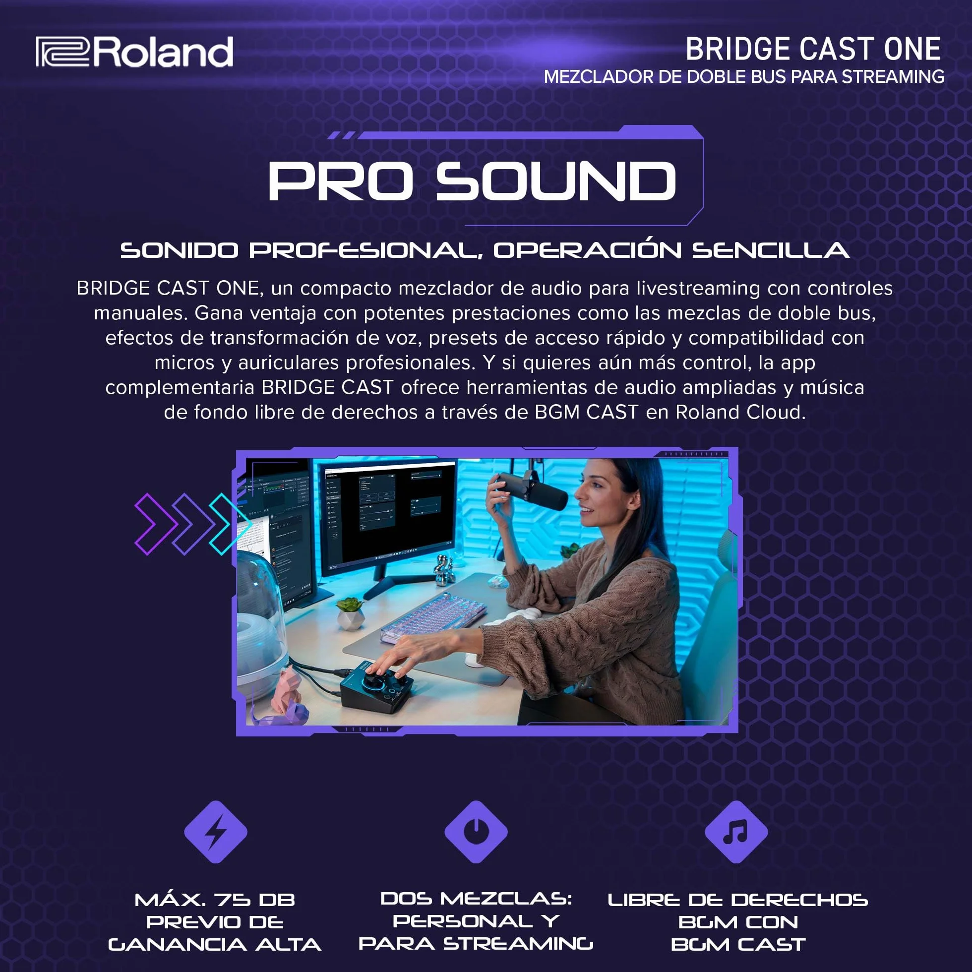 Roland Mezclador de doble bus para streaming BRIDGE CAST ONE | Compacto mezclador para streaming de audio | Para gamers online y creadores de contenido | DSP de hardware de 32 bits
