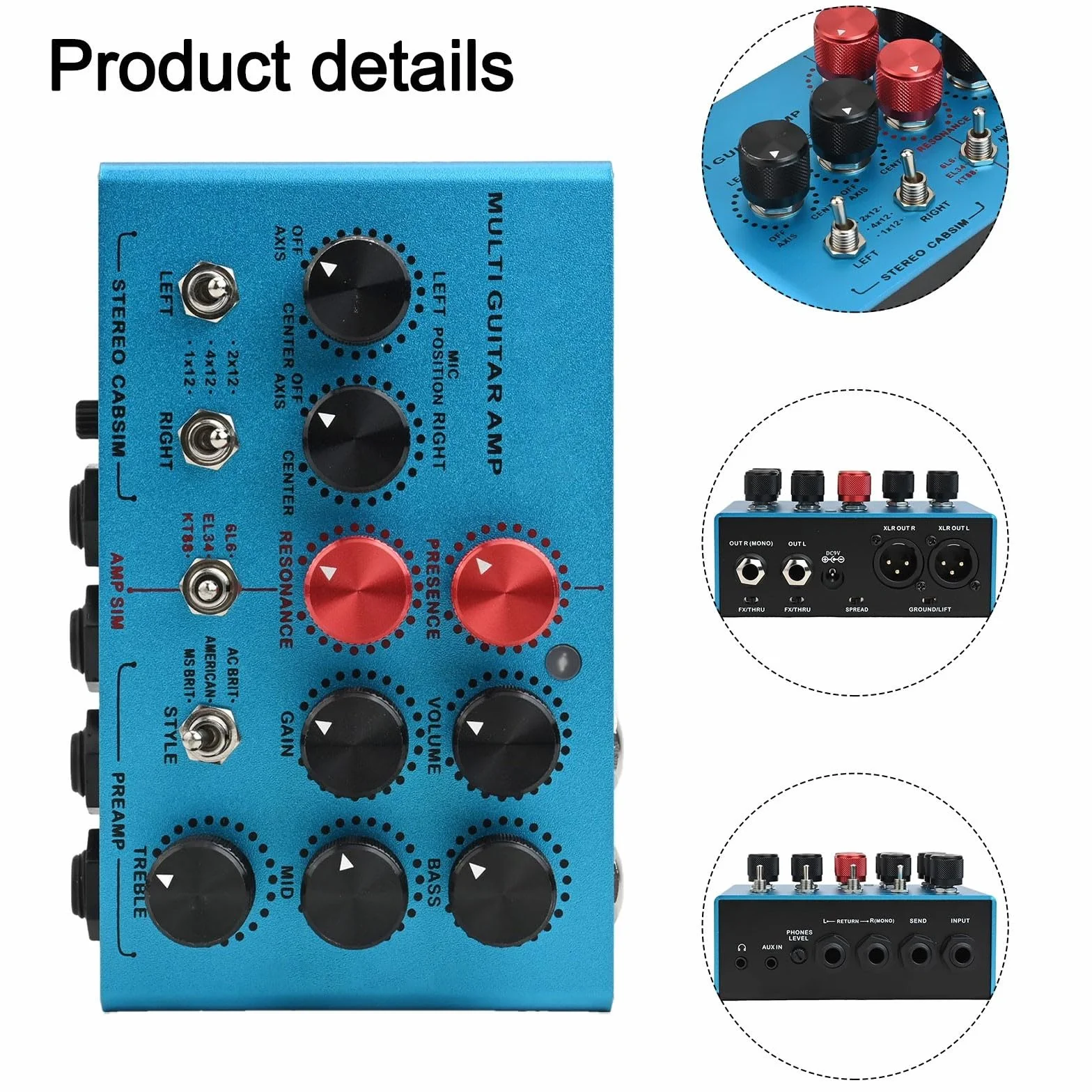 MOSKYAUDIO - Pedal de simulador de amplificador de guitarra, estación de bucle SIM de cabina estéreo con placa de procesador de múltiples efectos, caja de preamplificador de guitarra eléctrica con