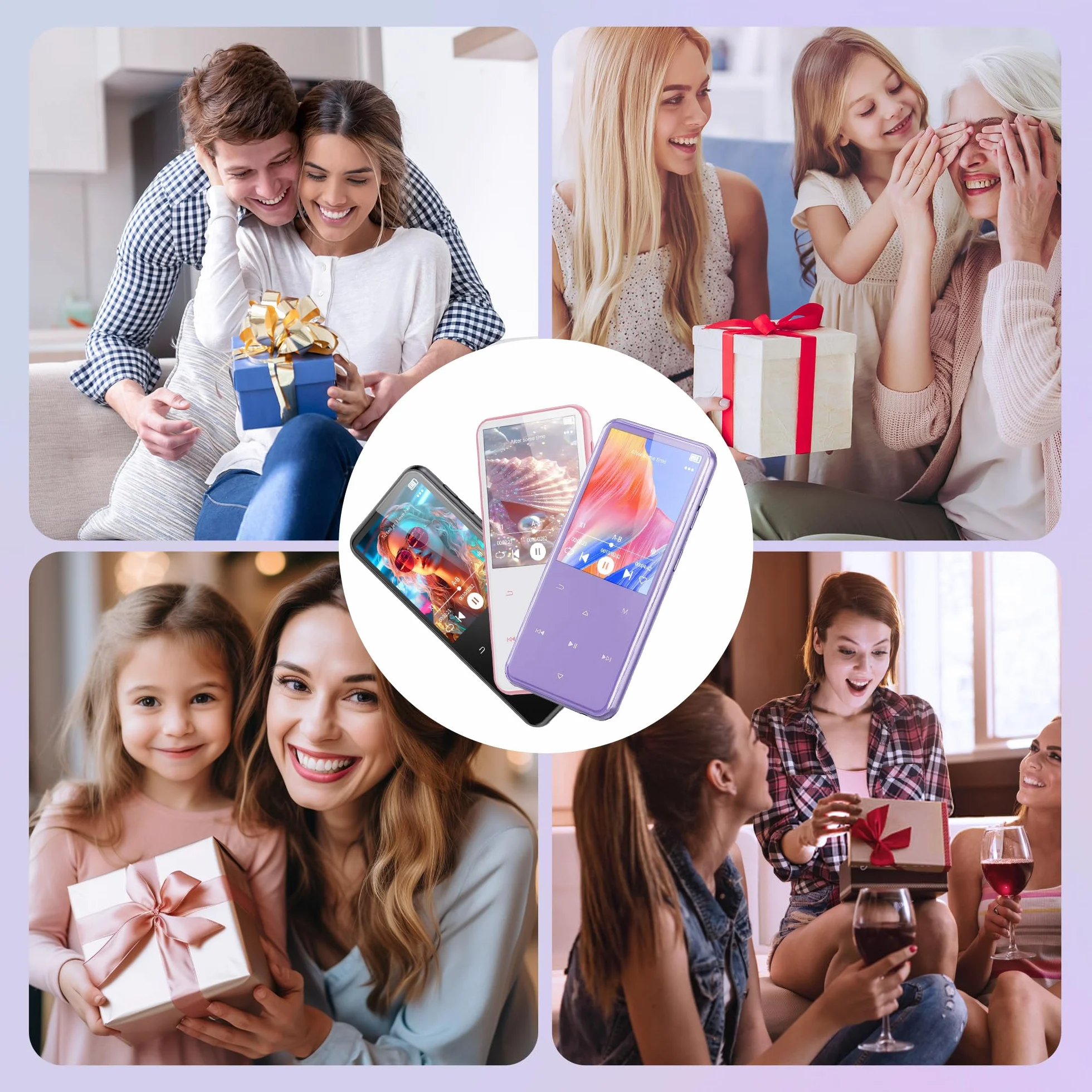 AGPTEK Reproductor MP3 64GB Bluetooth 2.4 Pulgadas Música Altavoz Radio FM Táctil 128GB Morado