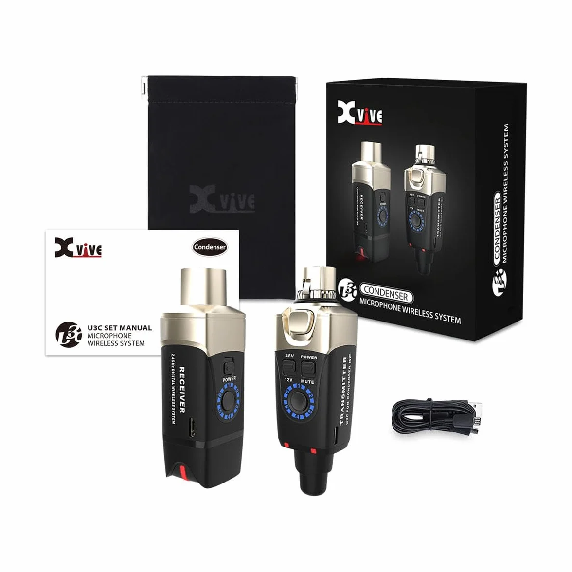 Xvive U3C Sistema inalámbrico Profesional para micrófonos de Condensador, con emisor y Receptor.