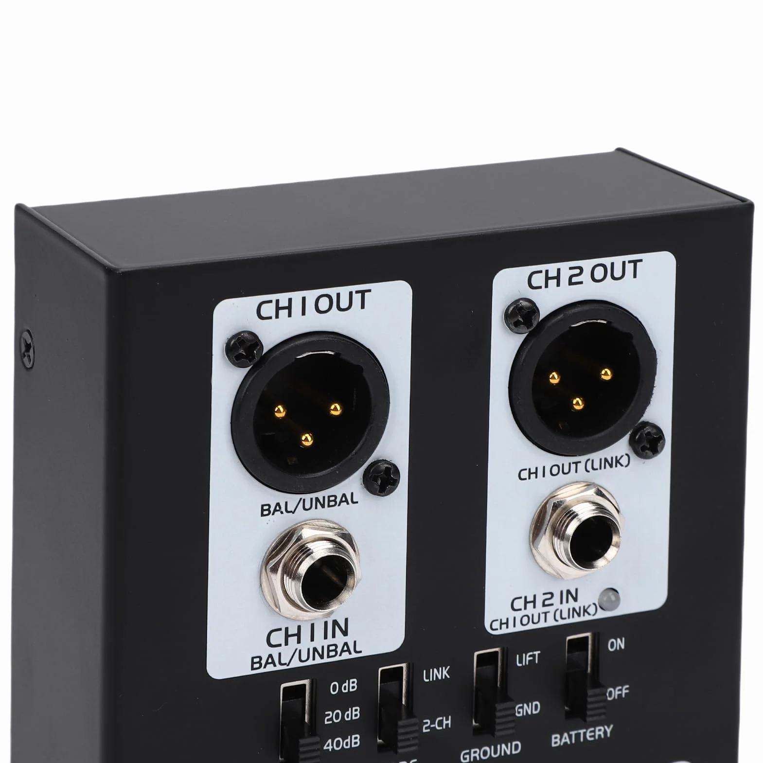 Caja DI activa de 2 canales, XLR TRS balanceada Caja directa estéreo de metal Convertidor de impedancia de señal de inyección directa Eliminador de ruido para altavoz de guitarra