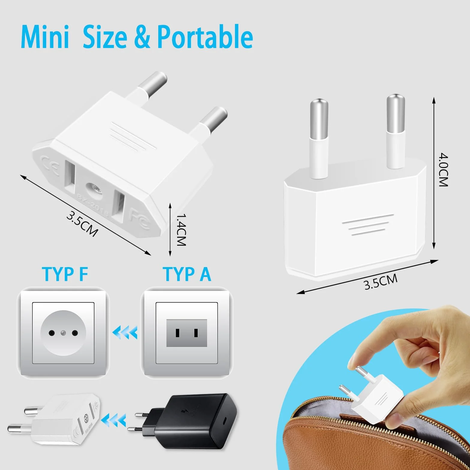 Tixlux 2 Piezas Adaptador Enchufe Americano a Español, Adaptador Enchufe Americano a Europeo, Adaptador de Enchufe Viaje para Europa/USA/US/Francia/Alemania/España/Australia/Austria, Blanco