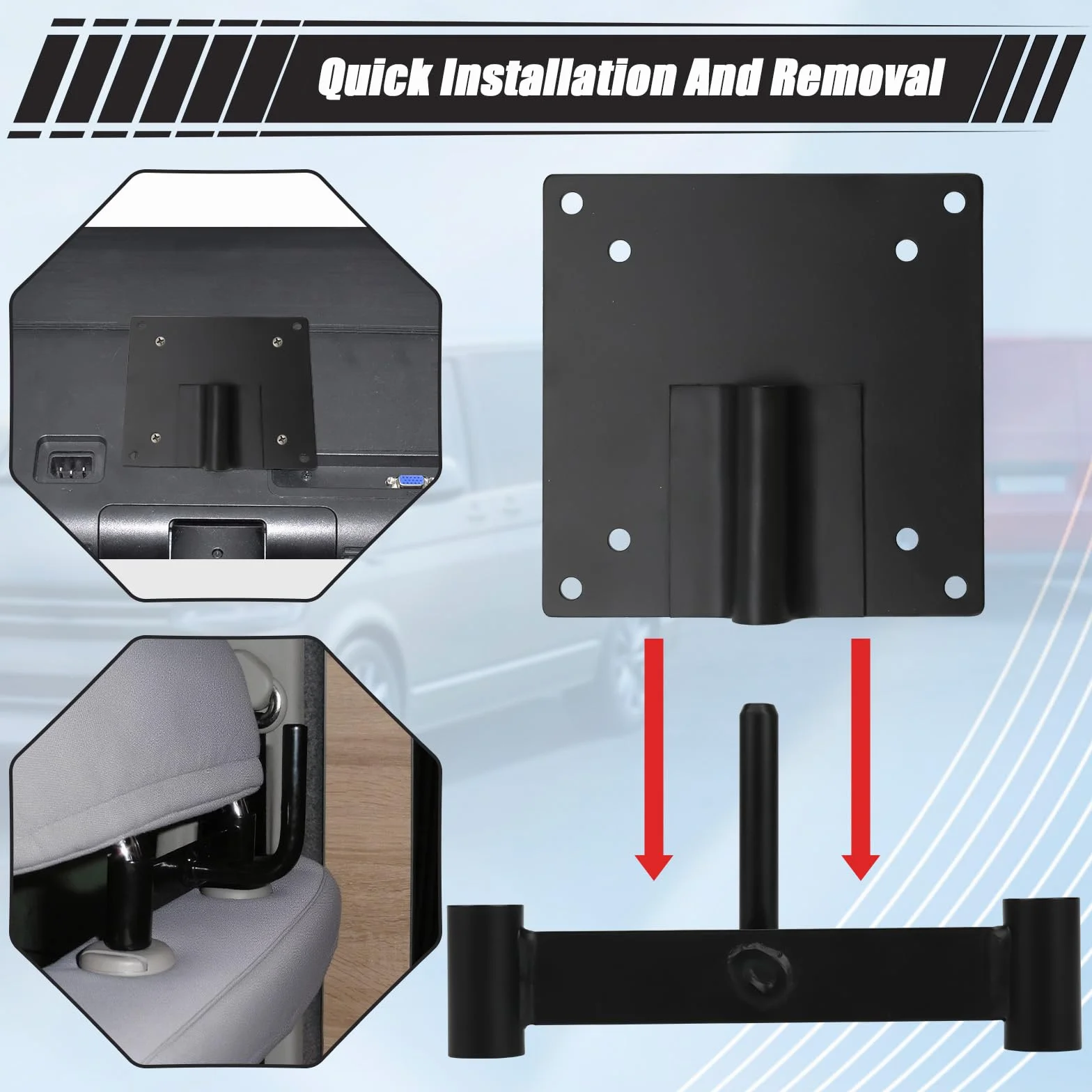 Soporte de TV para Autocaravana Compatible con VW T5 T5.1 T6 T6.1 Camper Reposacabezas Giro para VESA de 75 mm y 100 mm
