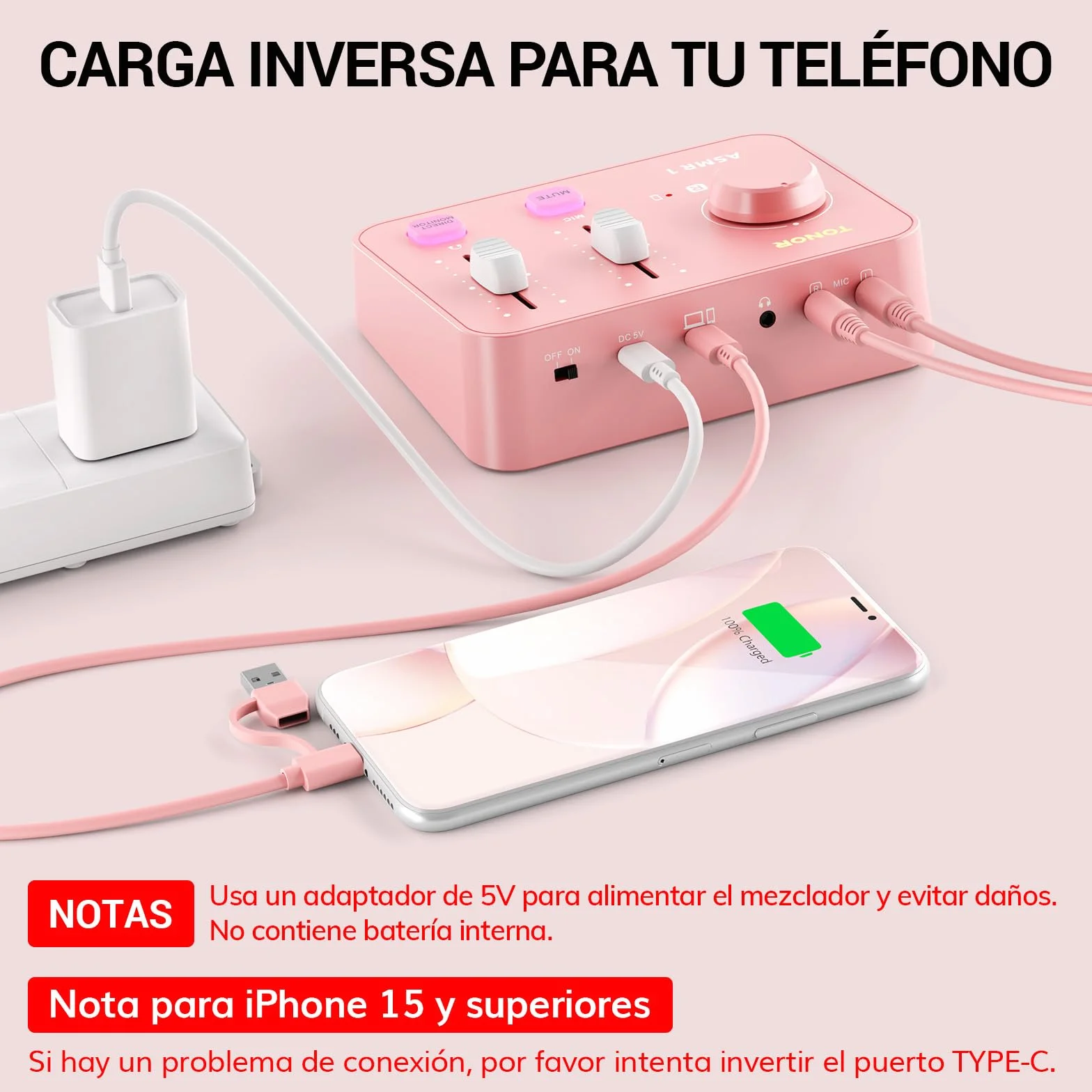 TONOR ASMR Conjunto de Dispos con Interfaz Audio, Micrófono Condensador de Doble Capacitor, Audio 3D Inmersivo, Calidad de Sonido Clara, Volumen Control, para Creación/Grabación/Podcast, Rosa