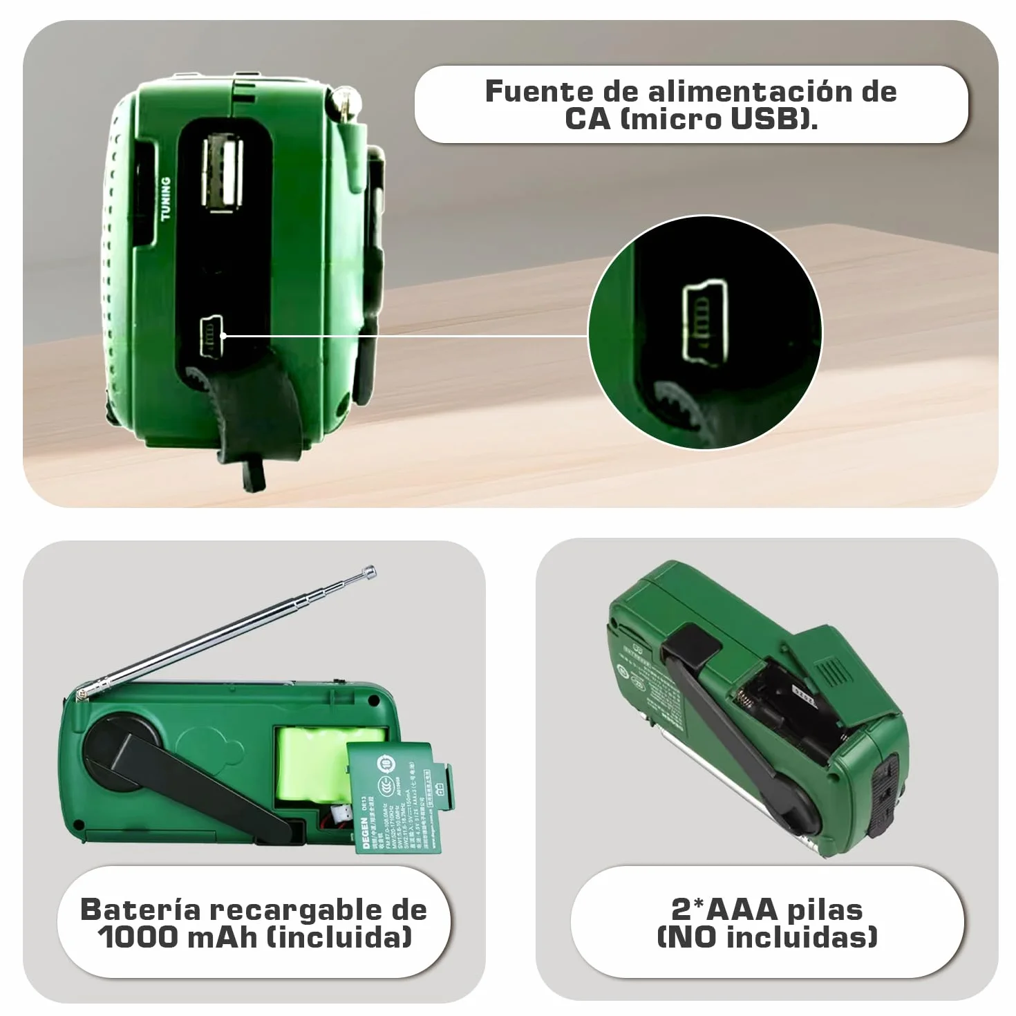 DE13 Radio a Pilas Solar de Emergencia con Manivel, Radio Portátil Pequeña FM Am SW Energía Solar, Manivela de Dinamo Manual Linterna Lámpara de Campamento for Apagón