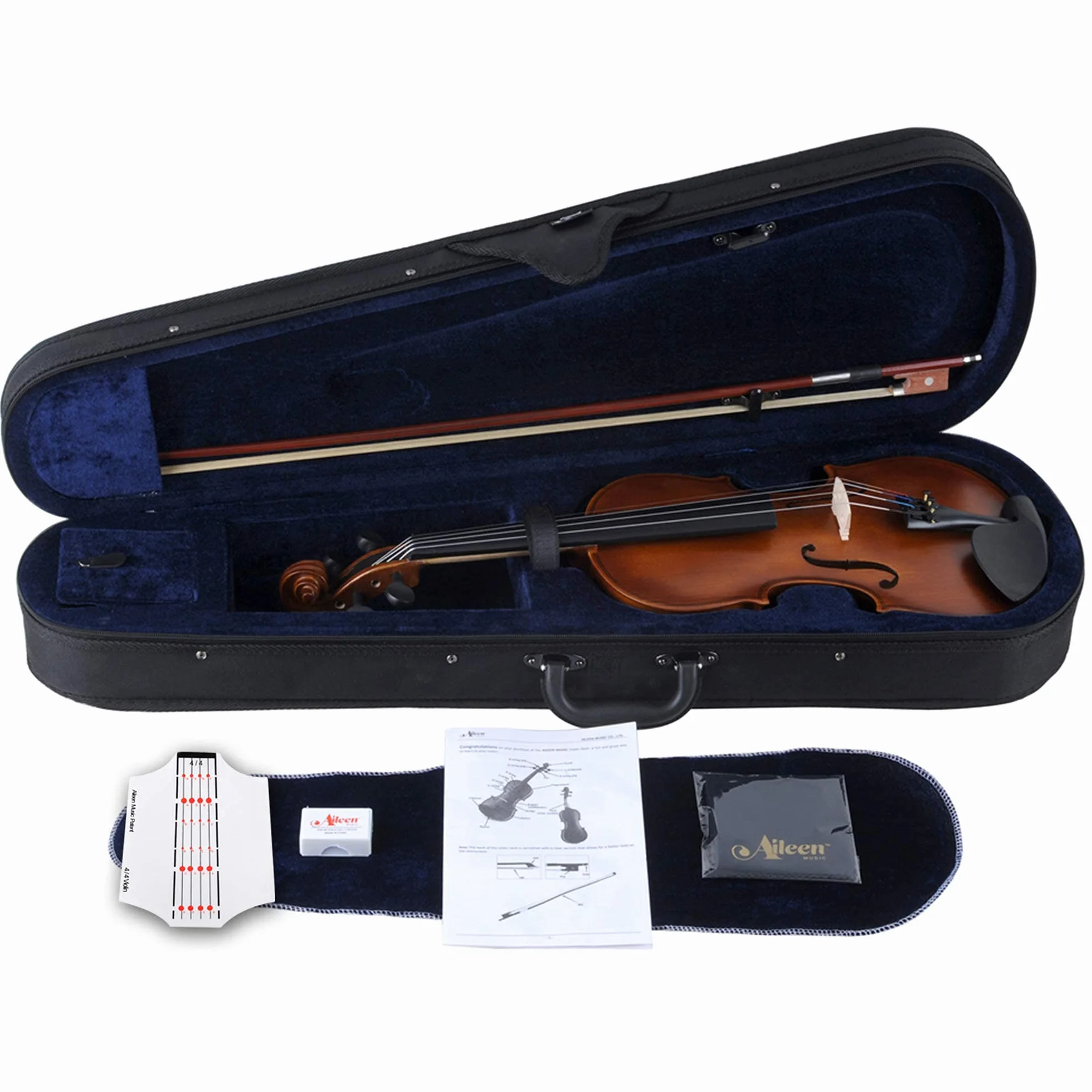 Aileen Violín 4/4 Principiante con Engomada del Tablero de Violín, Manual de Usuario, Estuche Rígido, Arco, Colofonia, Puente y Paño de Pulido