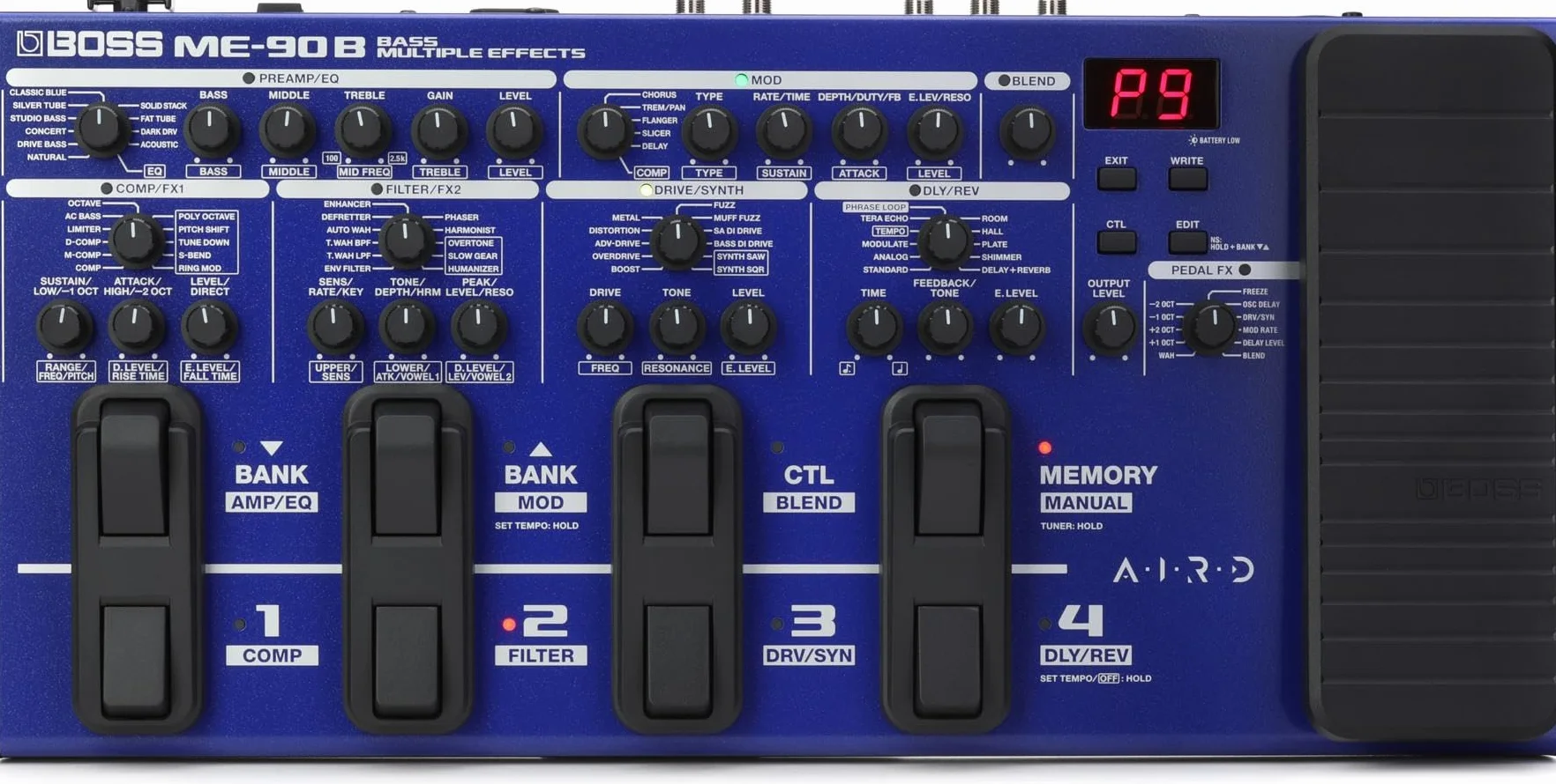 Multiefectos de bajo BOSS ME-90B | Procesador de bajo todo en uno | 10 modelos de ampli AIRD integrados | 61 efectos procedentes de la biblioteca de efectos de bajo de BOSS