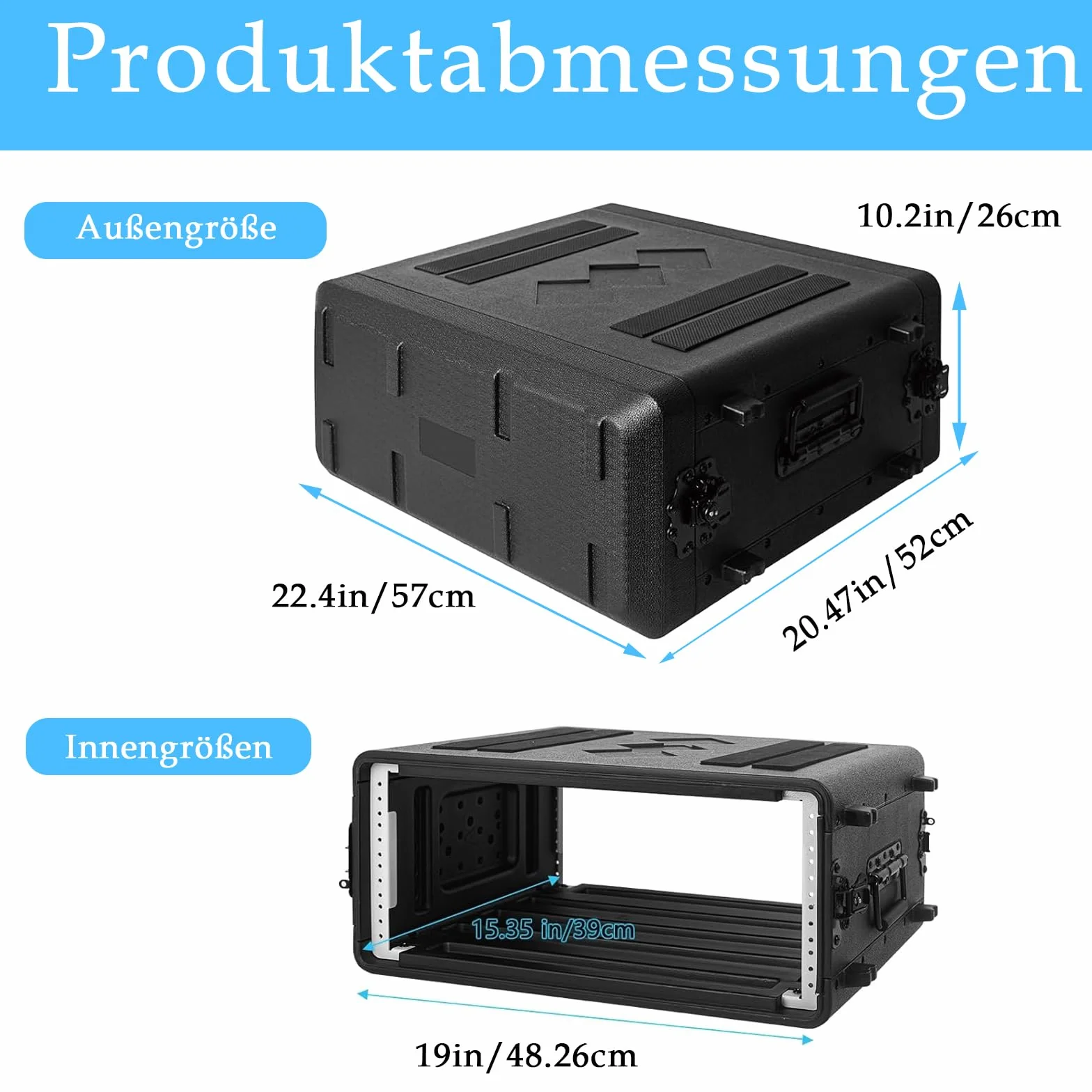 Maletín en rack de 4U, plano, 40,6 cm de profundidad, maletín de viaje en rack de 19 pulgadas para vuelo, carretera, con protección impermeable y revestimiento de espuma