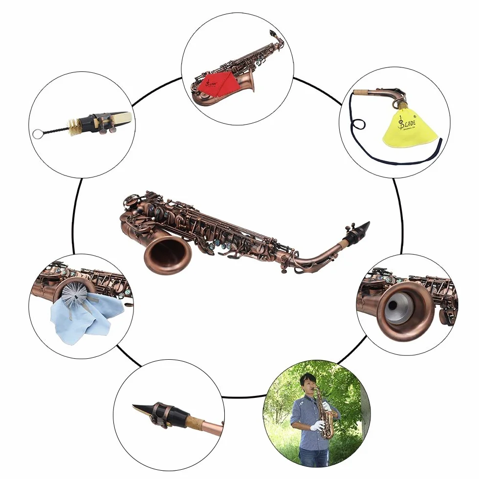 Btuty Eb E-flat Saxofón Alto Rojo-Bronce Sax Abalone-Concha Botones Patrón de Tallado con Maleta Guantes Paño de Limpieza Correa Cepillo