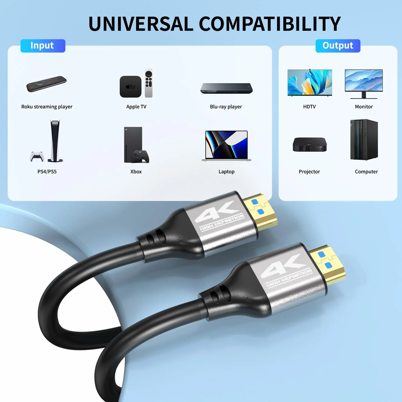 Cable HDMI 4K 3M 18 Gbps 4K/60Hz Compatible con PS5 PS4 TV
