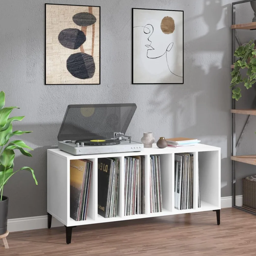 LAPOOH Mueble para Discos Madera contrachapada Blanco 100x38x48 cm, Estanteria CD, Mueble Tocadiscos, Mueble para Discos, Mueble para Vinilos, Mueble para Tocadiscos - 831981