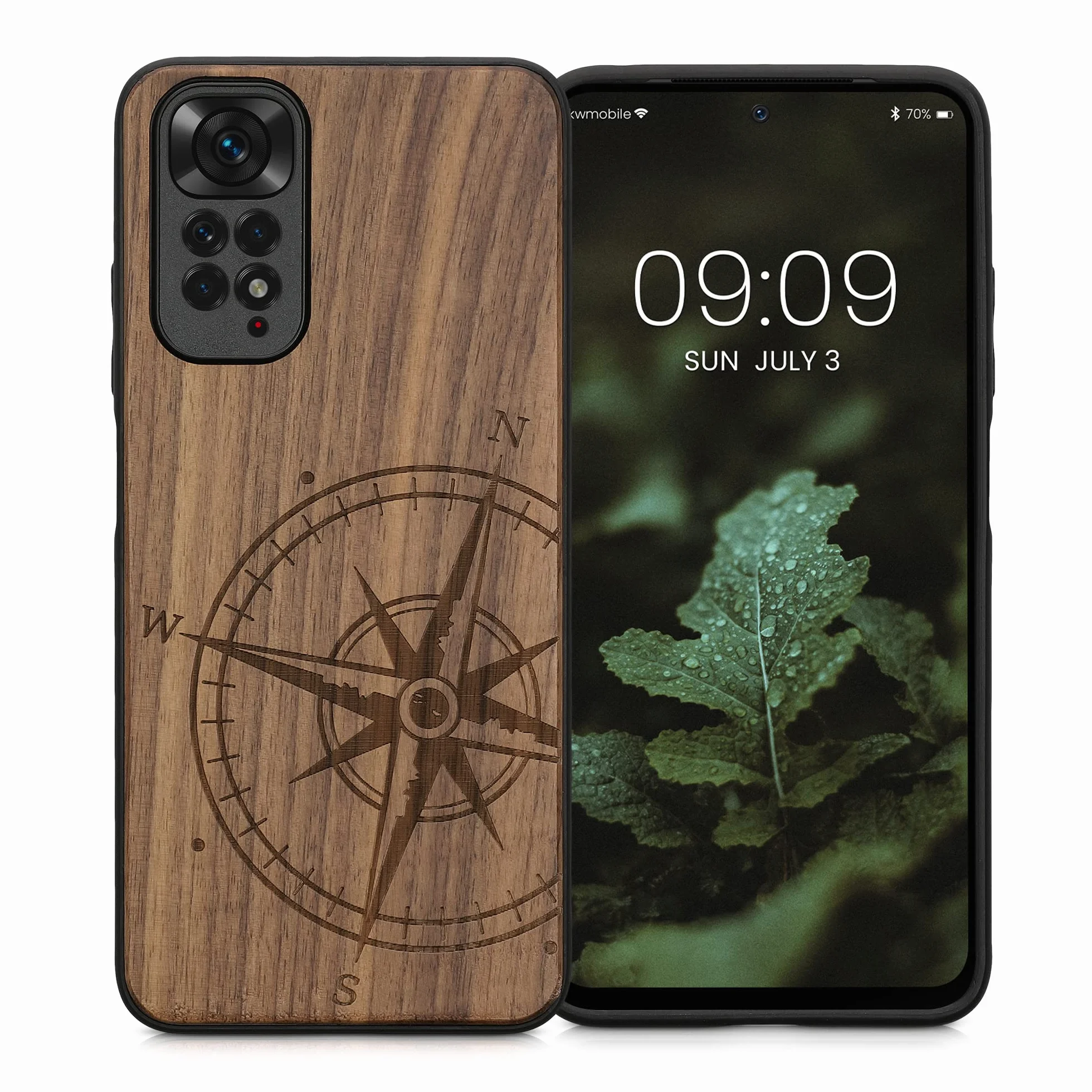 kwmobile Carcasa Compatible con Xiaomi Redmi Note 11 Note 11S Funda de Madera con Bumper Antigolpes