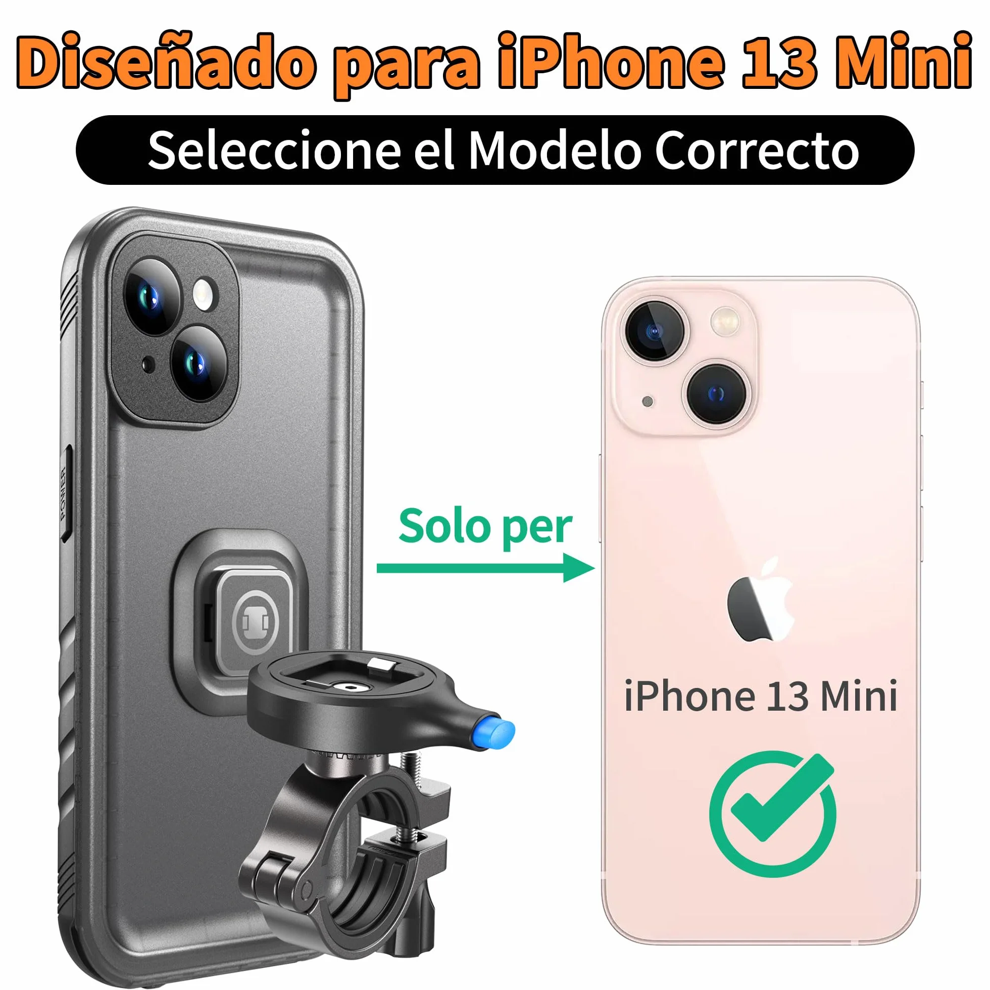 Cozycase Soporte Movil Bicicleta Moto para iPhone 13 Mini - Impermeable Antivibracion Suporte Telefono Manillar MTB/Btt/Scooter/Patinete/Bici Electrica/Carretera/Motocicleta Metal Bike Phone Holder