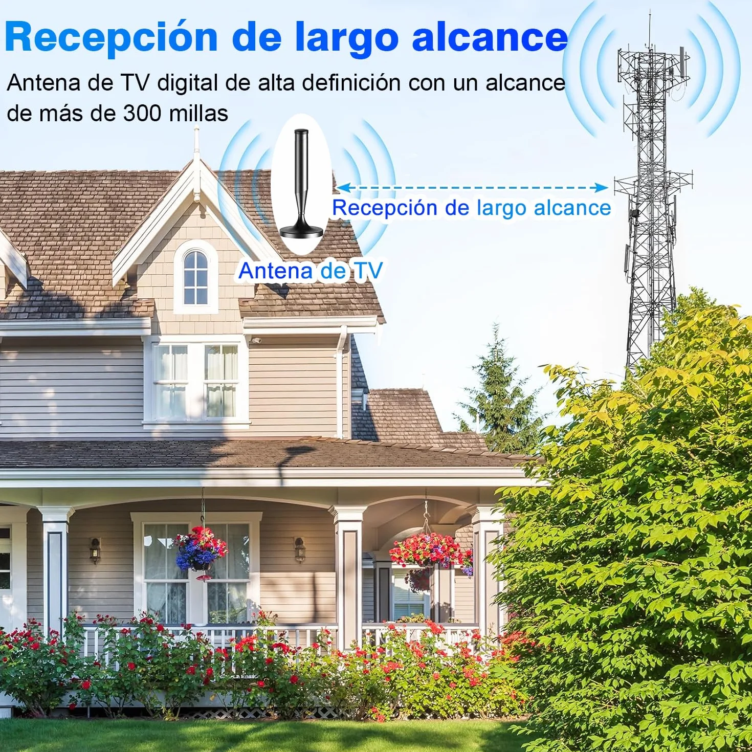 Antena TV Interior Potente para Smart TV TDT HD 4K/1080P Recepción 360° Base Magnética Fuerte Cable Coaxial 5 m Compatible DVB-T2/DVB-T