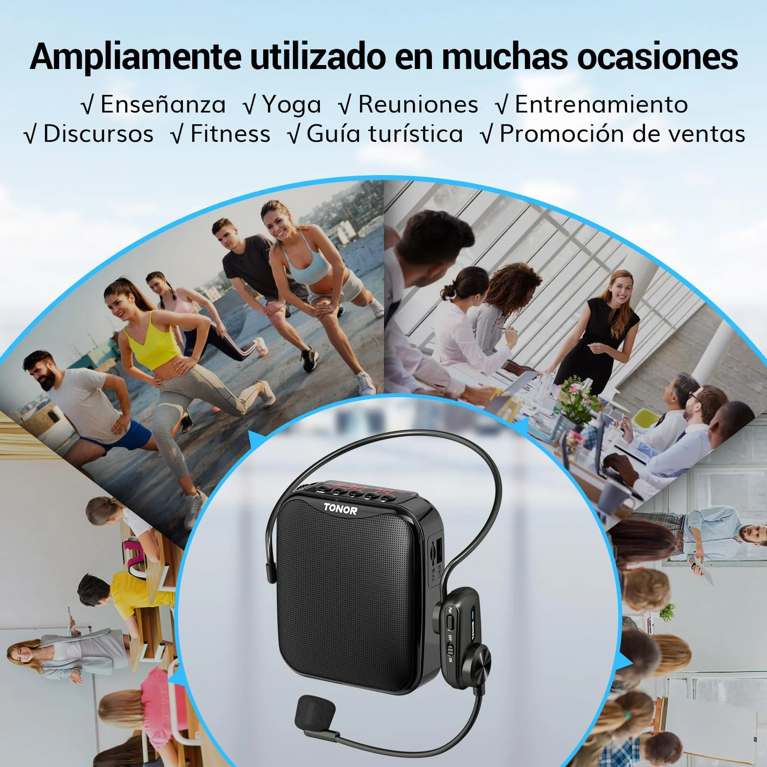 TONOR 15W Wireless Altavoz con Microfono Inalambrico，Amplificador de Voz Bluetooth Portátil, PA Sistema de Microfono Recargable para Profesores, Guías Turísticos, Entrenadores Deportivos, 25 m,K11