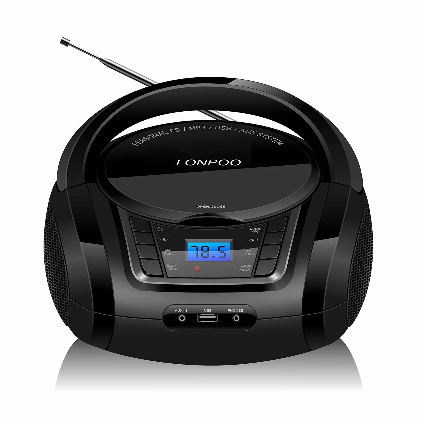 LONPOO Reproductor de CD Portátil Bluetooth con Altavoz HiFi, Radio FM, USB, AUX