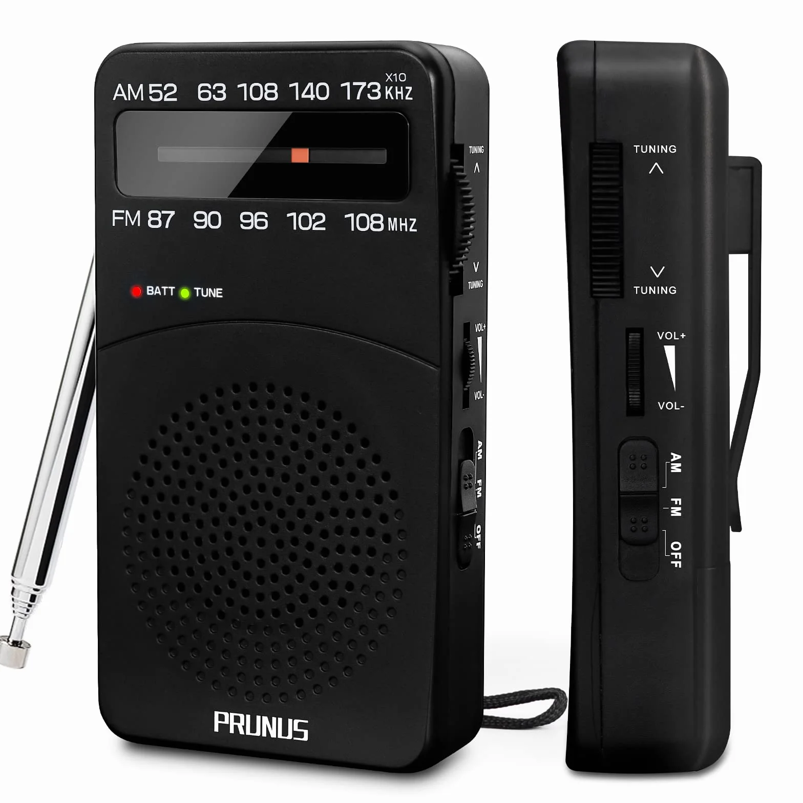 PRUNUS J-166 Transistores Radio Portatil Pequeña FM/Am, Radio Pequeña Pilas con Clip Trasero, Radios Analogica Sintonizador con indicador. Funciona con Pilas AA para Caminar y Viajar.