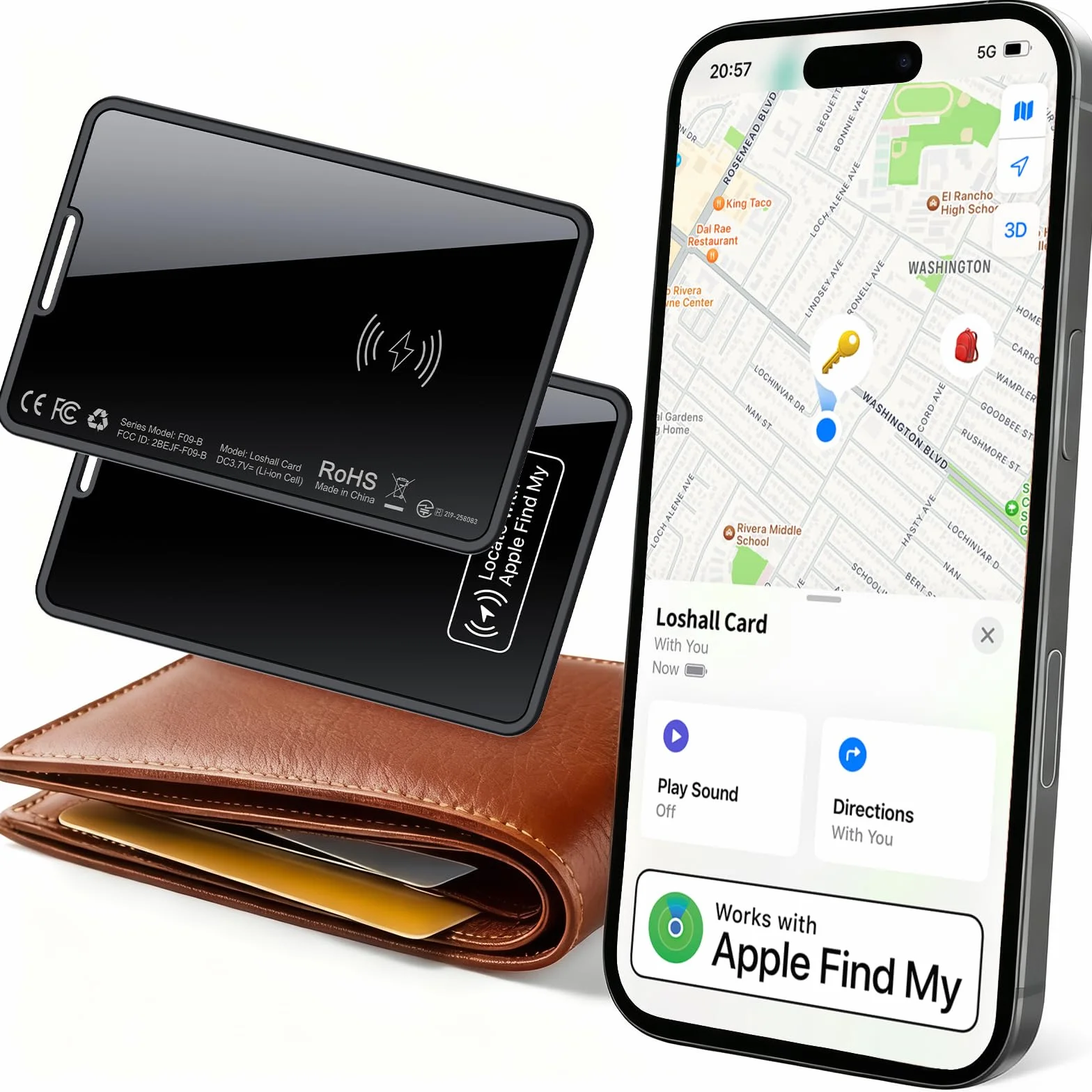 Air Tag Card Wallet Tracker Ultradelgado 2.3mm, Recargable Smart Bluetooth Localizador Compatible con Apple Buscar (Sólo iOS), Rastreador Buscador para Cartera, Maletas, Pasaporte, IP68 Impermeable