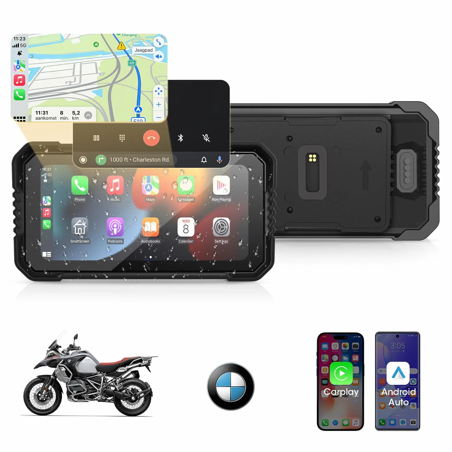 Carplay Pantalla para BMW Motocicletas BMW Inalámbrico CarPlay Android Auto CarPlay Moto con 6,25" Táctil Pantalla Impermeable IP67 Pantalla CarPlay Motos Dual Bluetooth Navi Control Voz MirrorLink