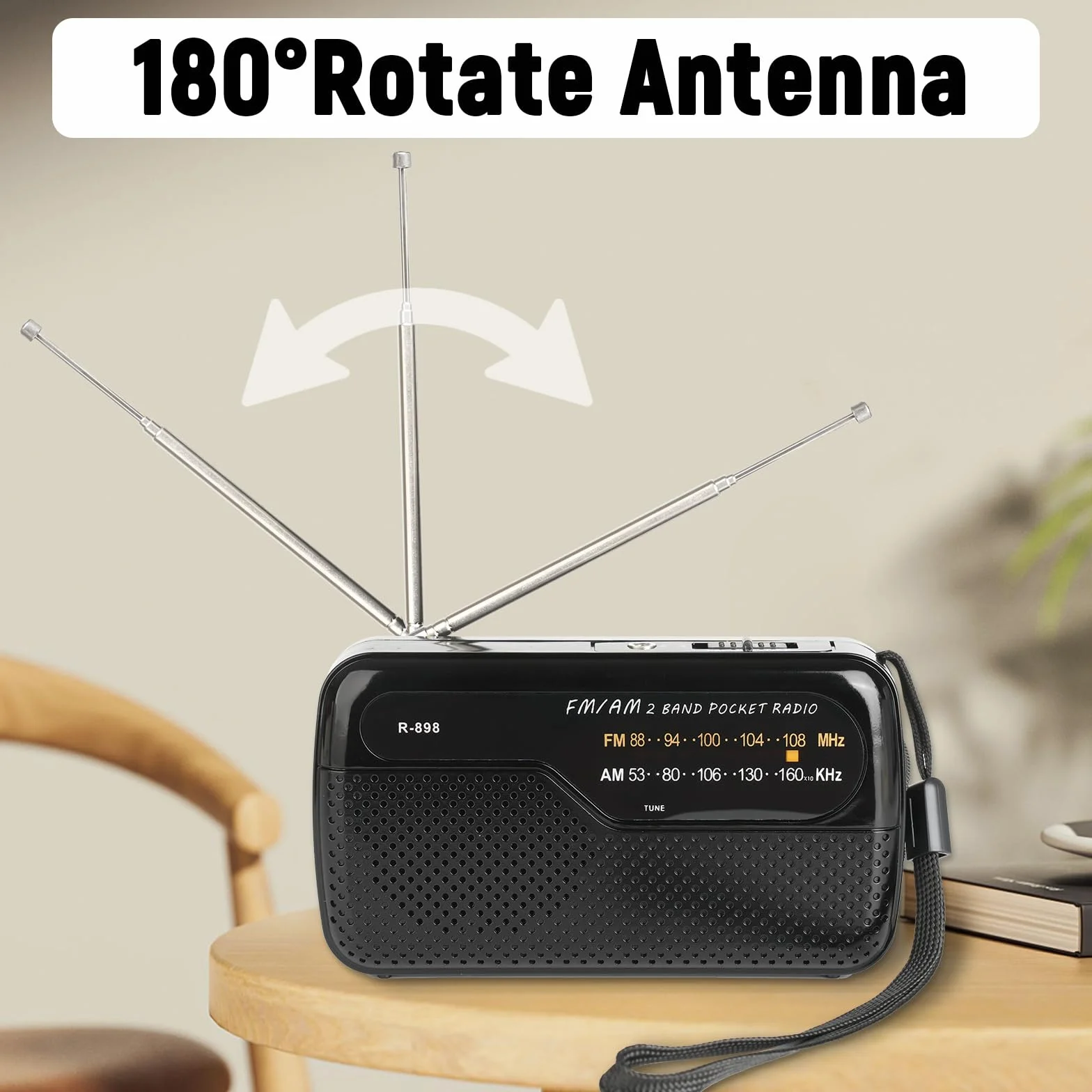 Radio de Portátil, Radios de Transistor Am FM Bolsillo Portátil Funciona con 2 Pilas AA, Radio de Pequeña de Bolsillo Viaje FM,Altavoz Fuerte,Uso en Interiores, Exteriores. (Negro)