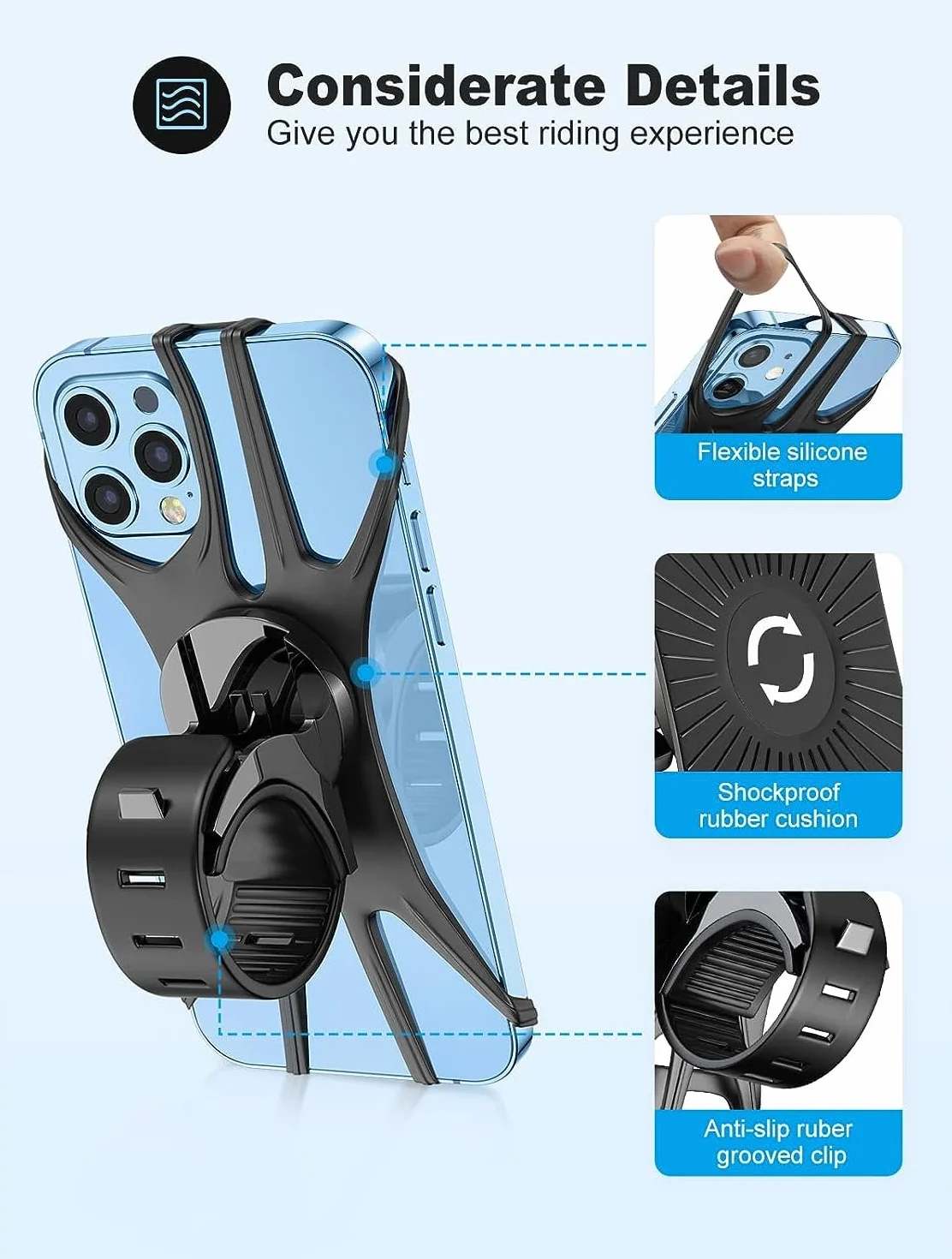 Soporte universal para teléfono móvil de bicicleta y moto, giratorio 360°, compatible con 4,5-7,0"