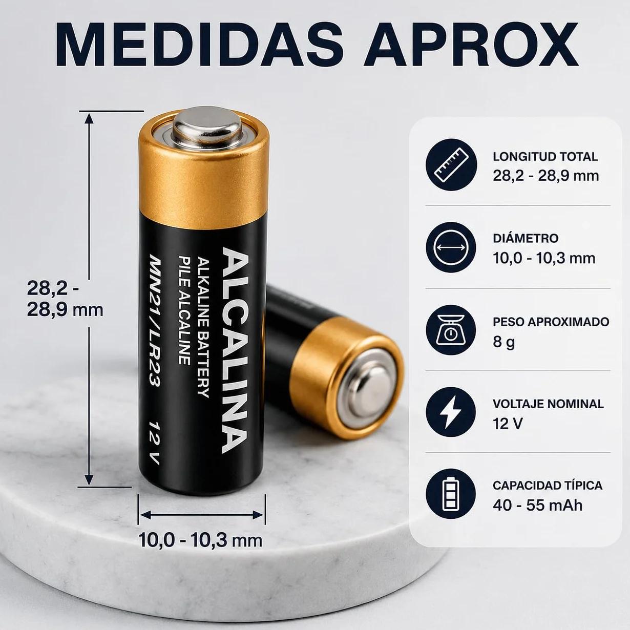 Pilas alcalinas MN21 A23 23A V23GA LRV08 8LR932 12V 2 Unidades