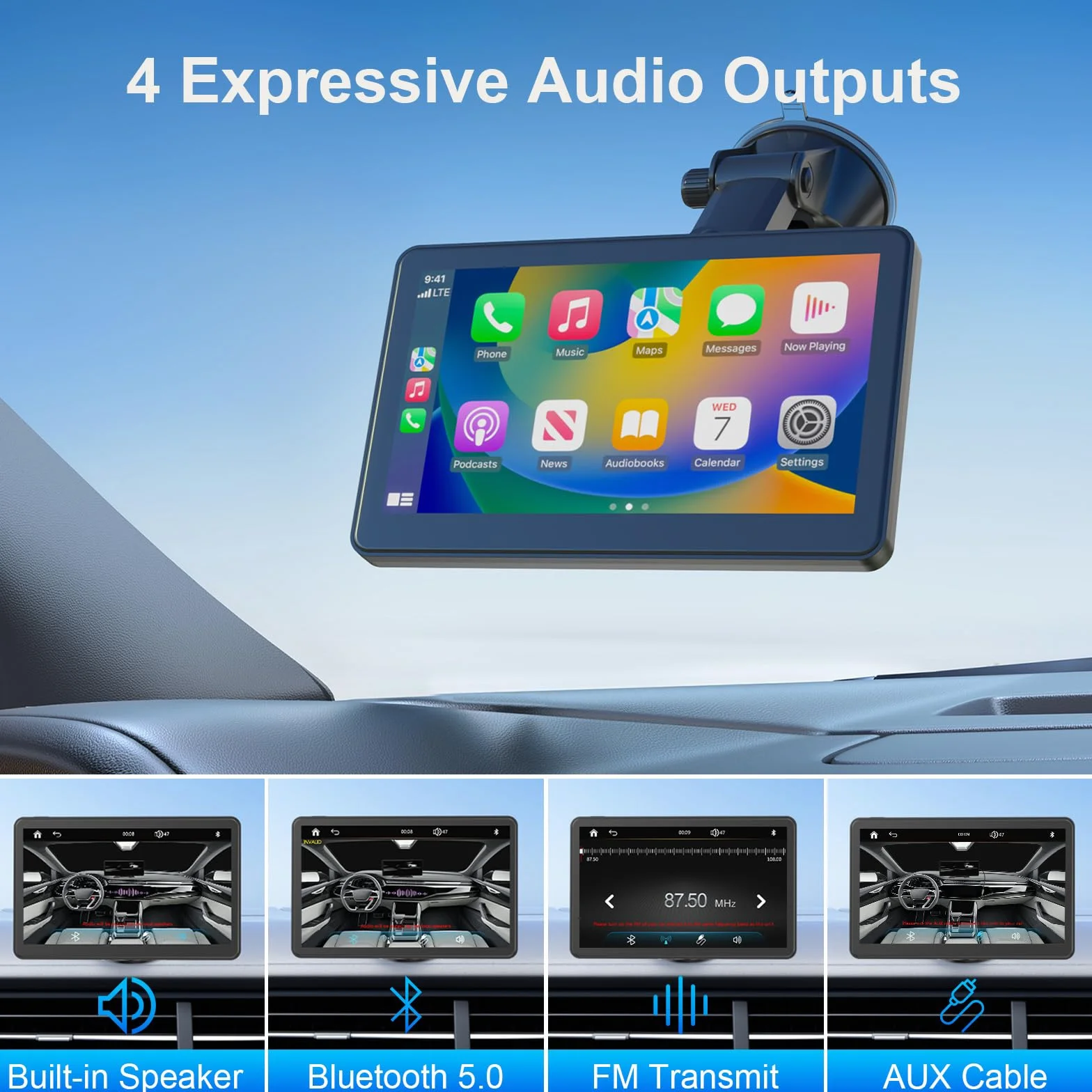 7" Pantalla Carplay Coche Sin Instalación para A-pple Car Play y Android Auto, Pantalla Táctil para Coche con Cámara Trasera, Bluetooth, Mirror Link, Navegación GPS, Asistencia de Voz, FM, AUX