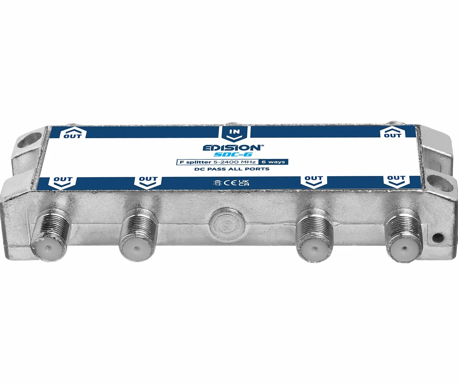 EDISION SDC-6 Repartidor 6 Salidas para señales SMATV, Splitter Adecuado para Terrestre, Satélite, Televisión por Cable, Radio, Unicable, 5-2400mhz, DVB-S2, DVB-T2, DVB-C, Paso de DC, 6-Vías