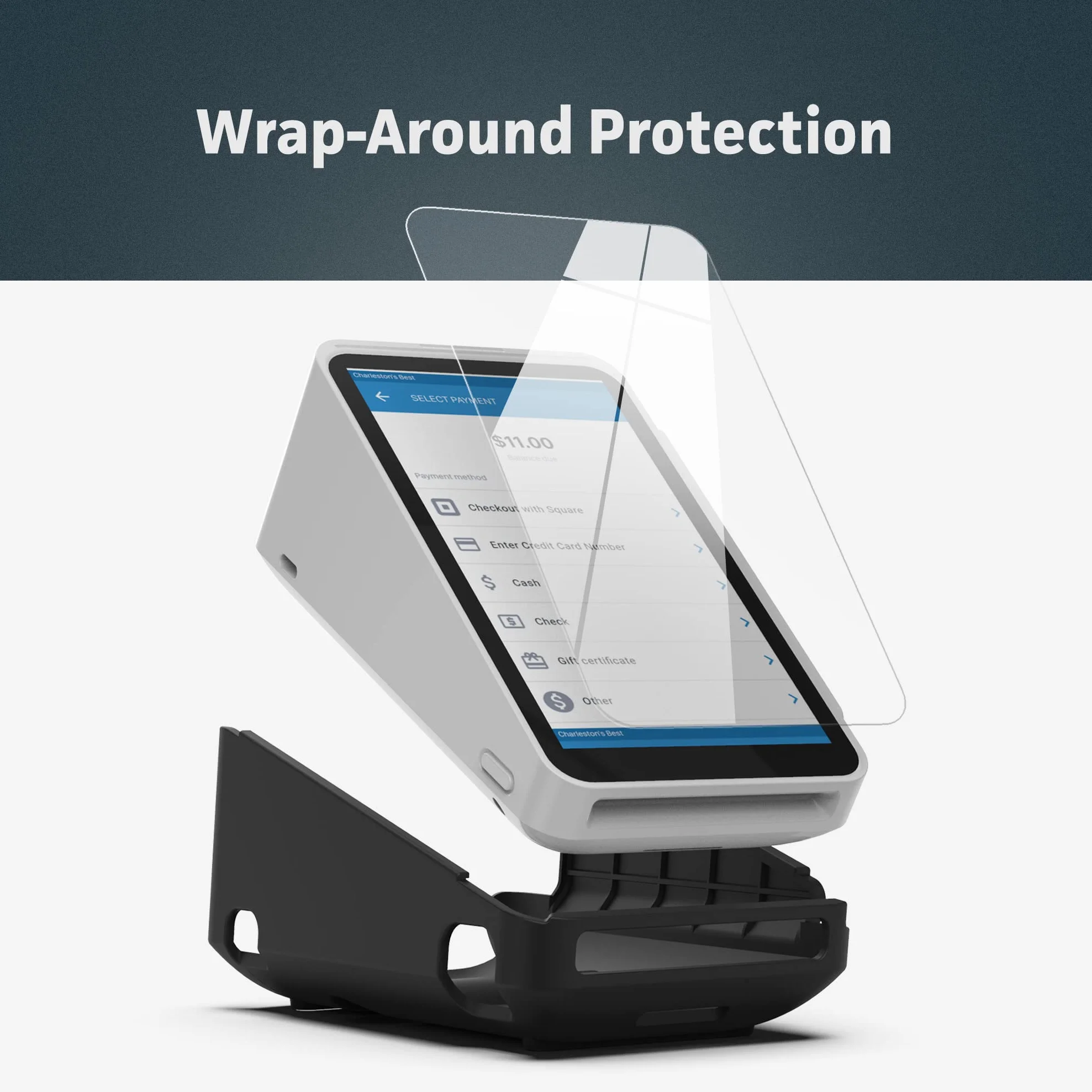Encased Funda protectora y protector de pantalla para lector de tarjetas Square Terminal, carcasa rígida de goma con base antideslizante y vidrio templado, negro