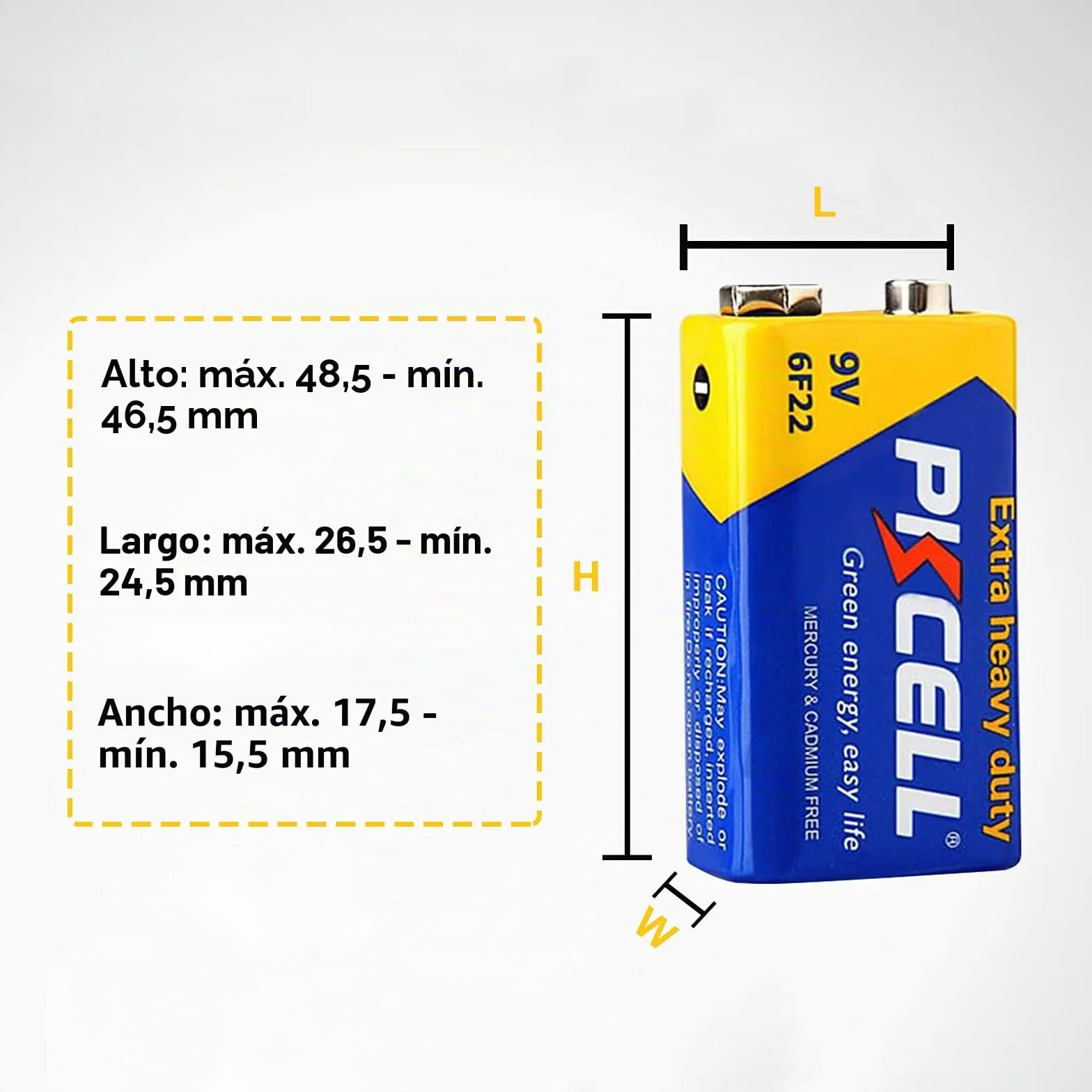 PKCELL 8 Pilas 9V 6F22 de Zinc-Carbono para Detectores de Humo, Multímetros – Ideales también para Mandos a Distancia y Juguetes Sencillos
