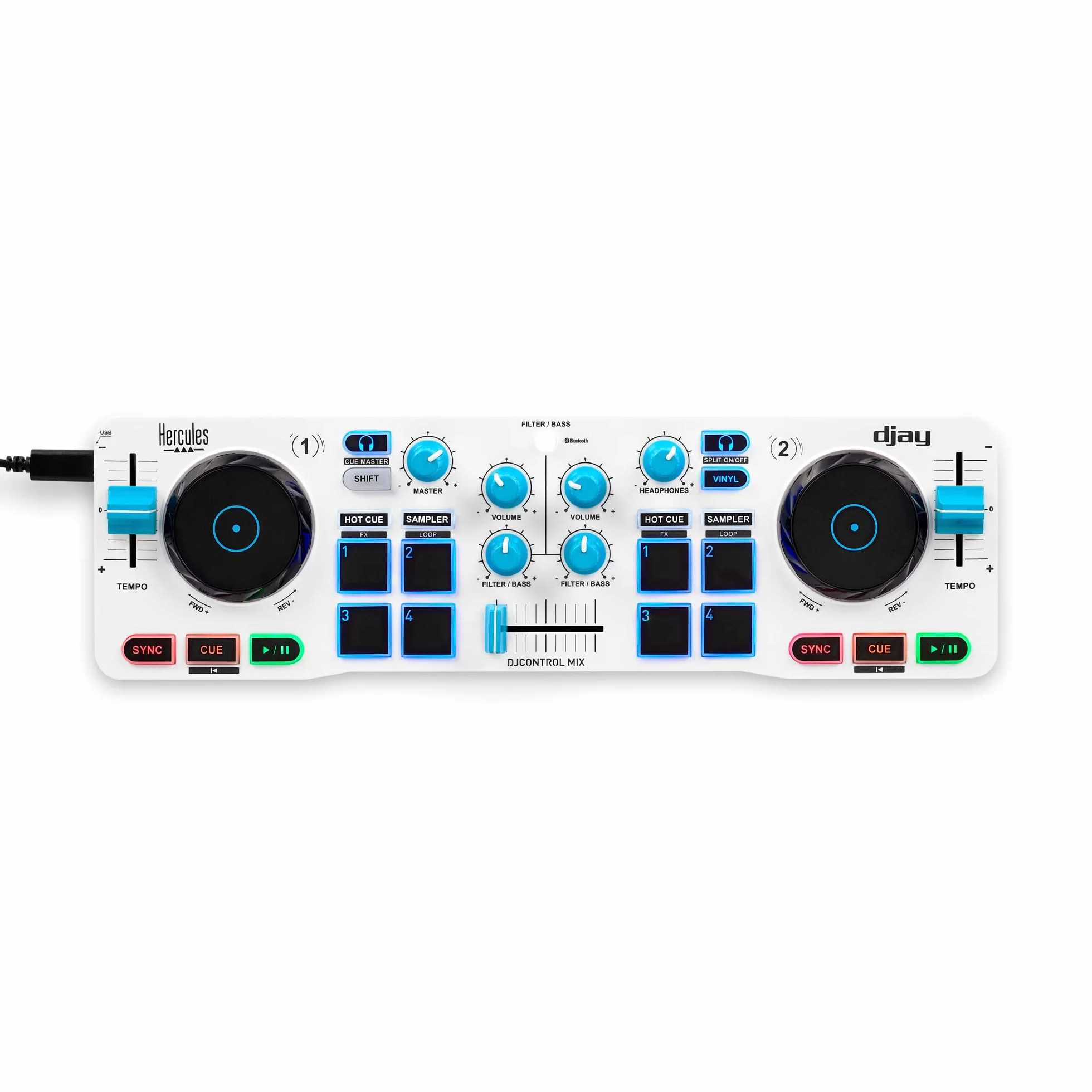 Hercules DJControl Mix Blue Edition - Controladora DJ Bluetooth Inalámbrica para Smartphones (iOS/Android), Edición Especial Azul Exclusiva en Amazon, Incluye App djay y Soporte - Azul