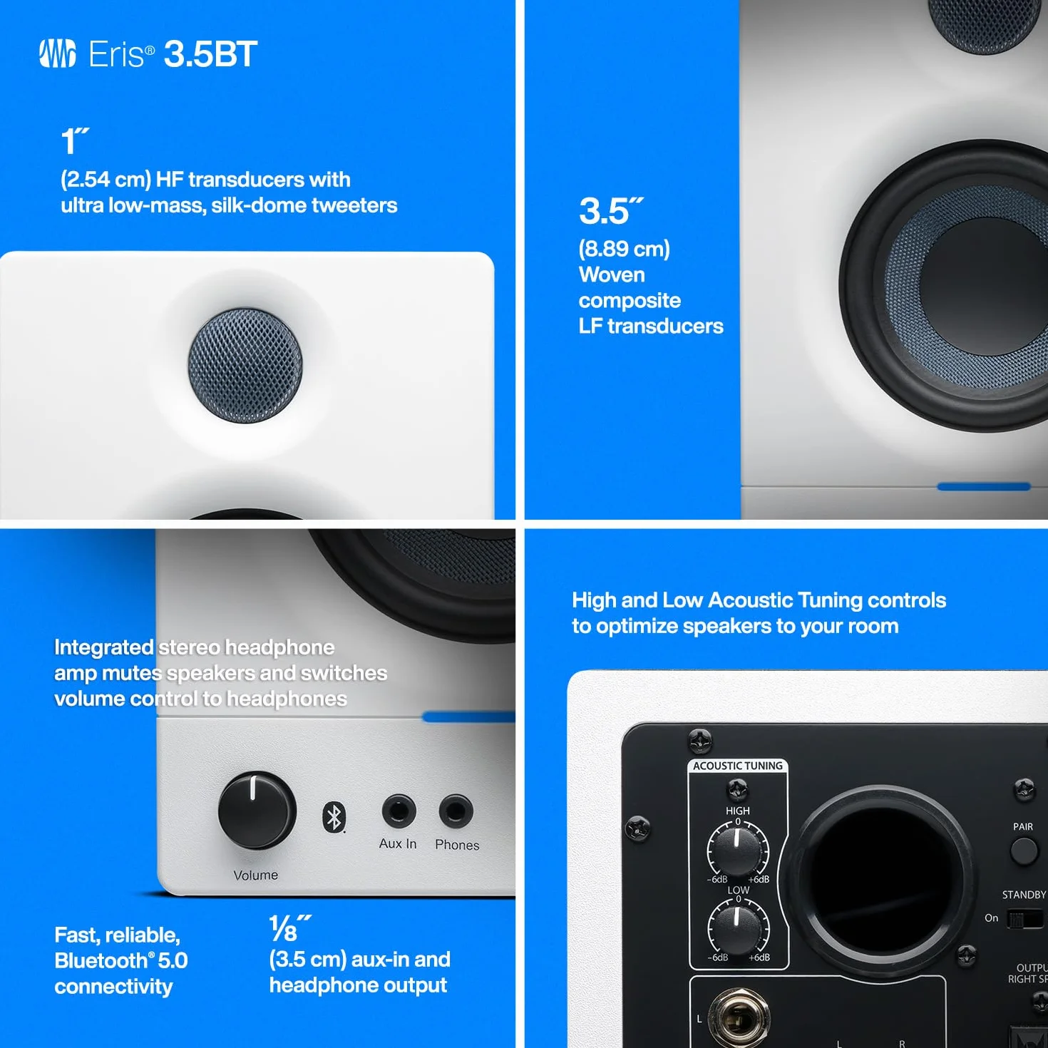 PreSonus Eris 3.5BT Gen 5.1 cm - Altavoces para Monitor de Estudio con Bluetooth, par, 3.5 Pulgadas, 2 vías, Altavoces de Escritorio alimentados para Multimedia, Juegos, producción de música con