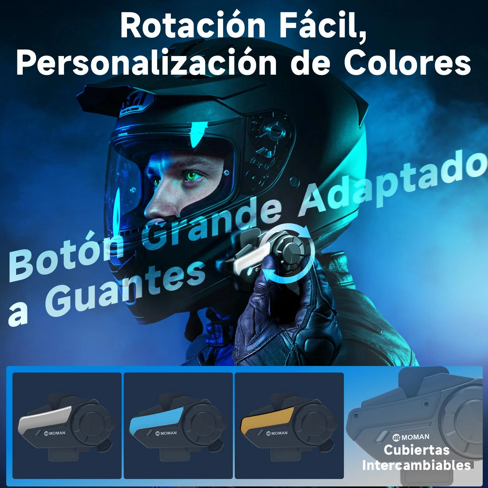 Moman H2S Intercomunicador Casco Moto 2 Vías 1000M AI Reducción de Ruido Auriculares HiFi Compartir Música (2 Pieza)