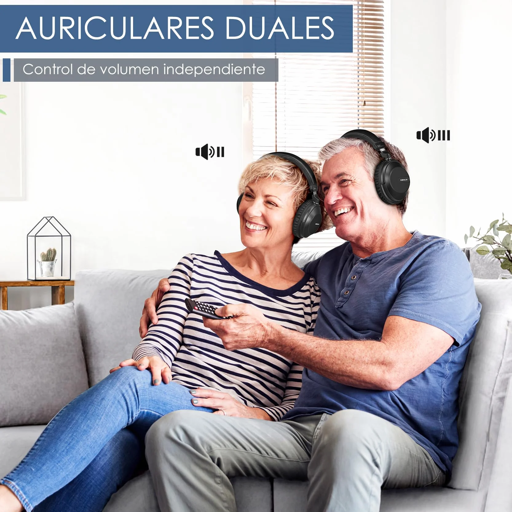 SIMOLIO Auriculares para TV con Tres Modos de Audio, Auriculares Inalámbricos Bluetooth Duales con Volumen Amplificado para Personas Mayores, Sin Retrasos, Modo TV y Bluetooth, 164 Pies/50 Metros