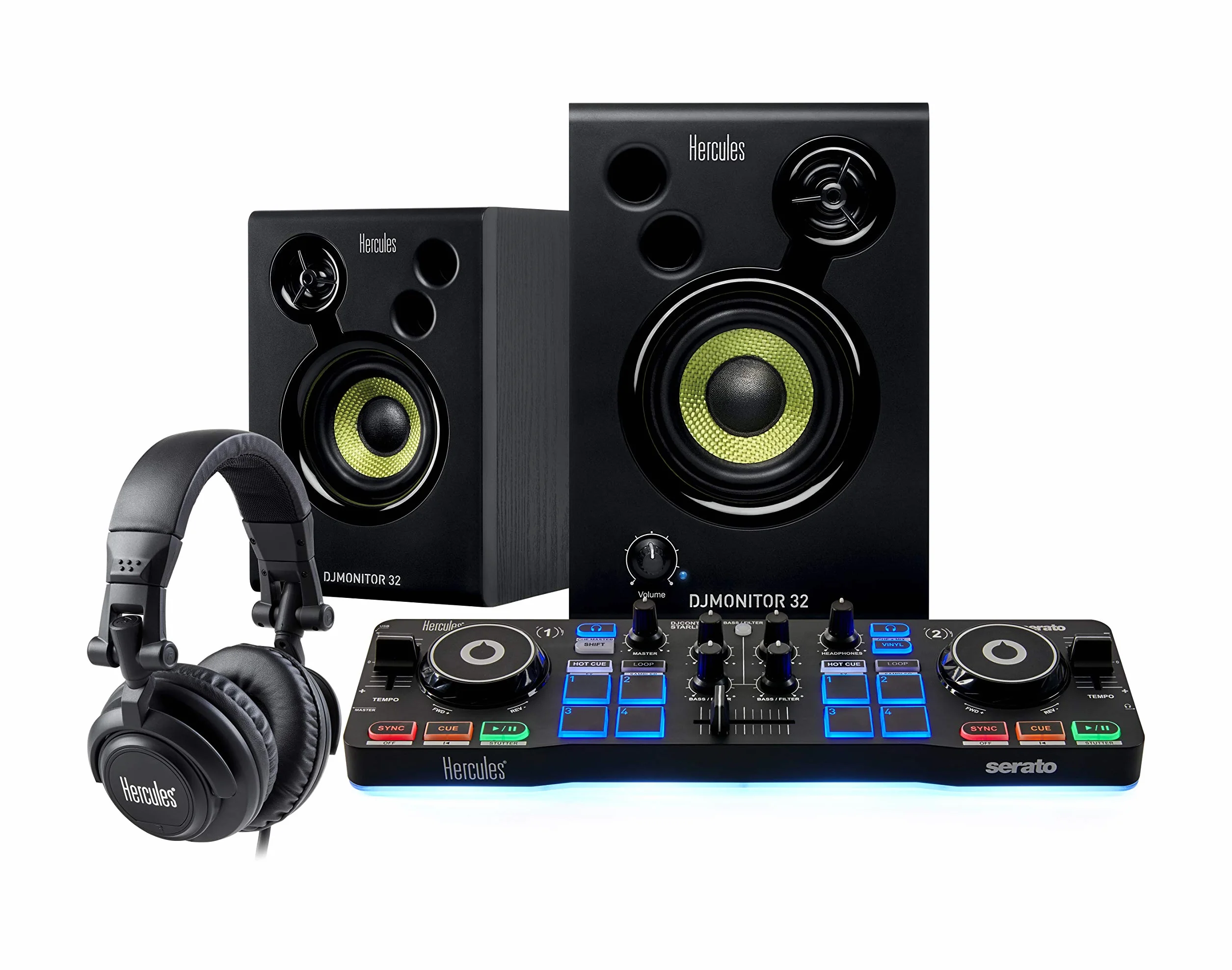 Hercules DJStarter Kit - Kit completo para empezar en el DJing con Serato DJ Lite, incluye DJControl Starlight, HDP DJ45 y DJMonitor 32, para PC y MAC