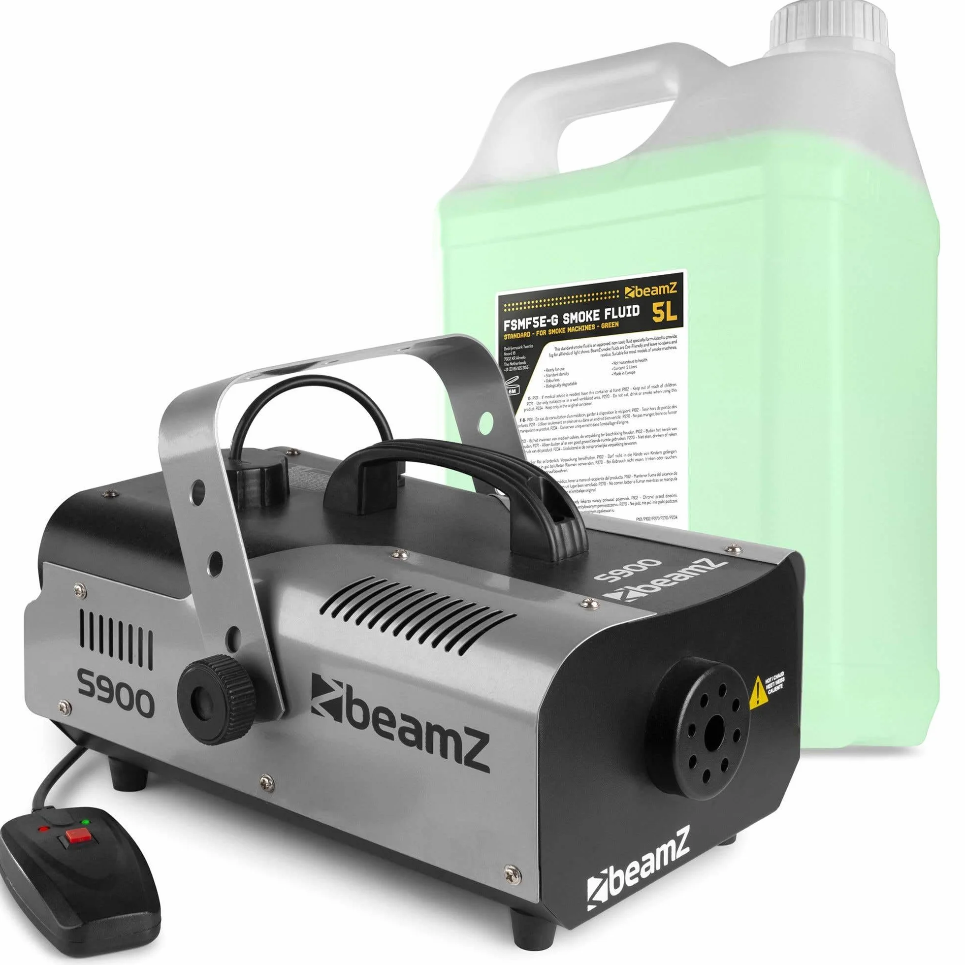 BeamZ S900 Máquina de Humo 900 Watt, Incluye 5 Litros de Líquido de Humo, Máquina de Niebla, Mando a Distancia por Cable, Depósito de 2,5 Litros, Humo para Fiestas en casa, Disco, DJs, Bodas, Eventos