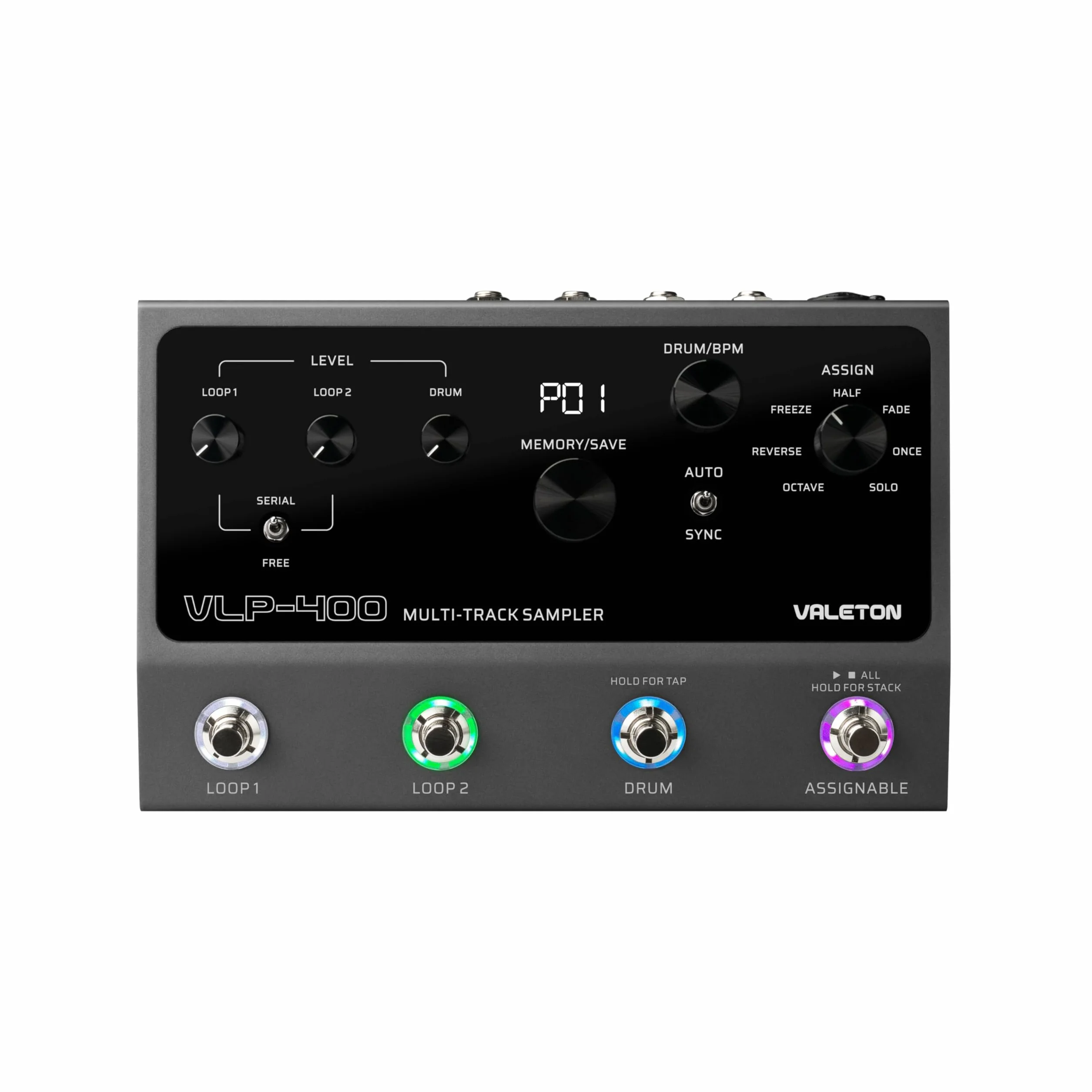 Valeton VLP-400 Pedal looper dual para guitarra, bajo y voz (estación de loops, 32 bits, 99 proyectos, caja de ritmos, 7 efectos de loop, looper de guitarra, Assign, MIDI, XLR), negro