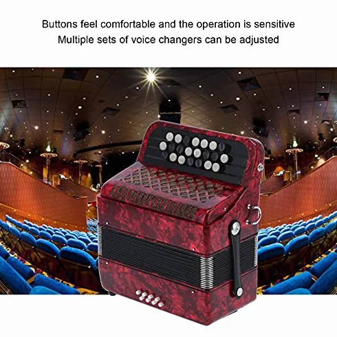 SIXRUN Acordeón Profesional de 22 Teclas con 8 Bajos para Principiantes, Instrumento de Caña de Botón Sensible para Cultivar el Talento Musical y Mejorar el Ritmo con Bolsa de Almacenamiento(rojo)